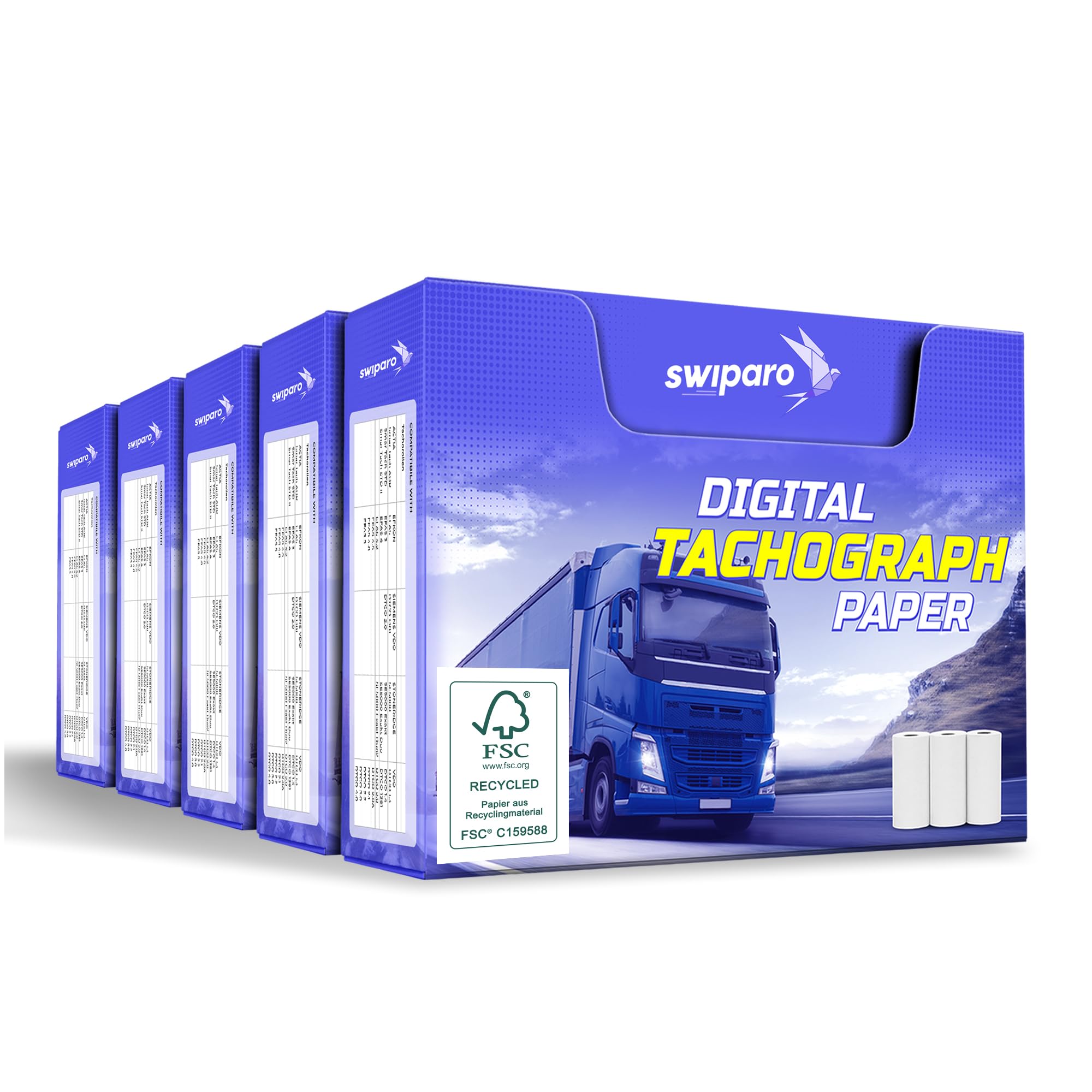 Papier thermique pour tachygraphes numériques de camion - Rouleaux certifiés 57/8 mm (15 pièces)