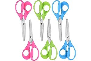 Left-Handed Kids Scissors, 6-Pack for School and Home