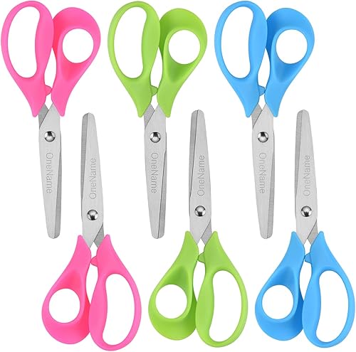 OneName Tijeras zurdas para niños, tijeras para zurdos de 5 pulgadas para niños, hoja de acero inoxidable, asas de agarre cómodo, tijeras de
