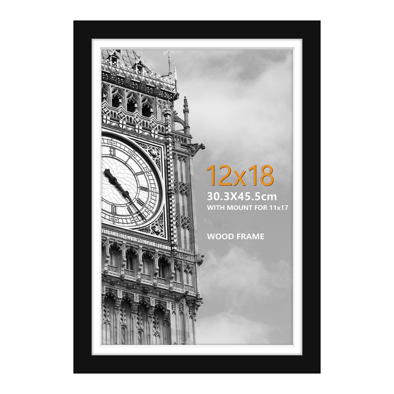 18x12 Inch Picture Frame, Black Wooden Photo Frame with Plexiglass Front