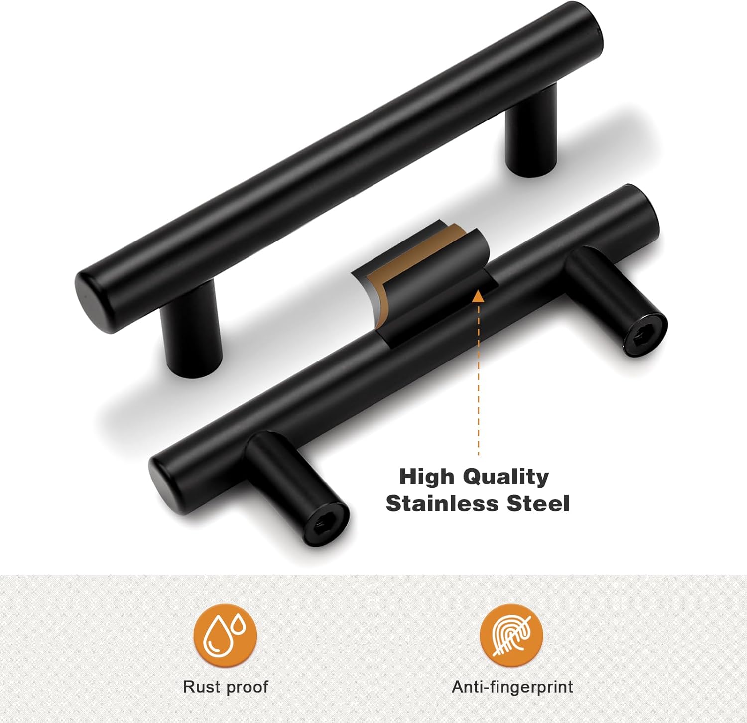 Probrico 30 Pack Black Kitchen Cabinet Handles 2-1/2" Hole Centers, Stainless Steel Drawer Pulls Handles for Cabinet Dresser, 4" Length, T Bar Cabinet Hardware