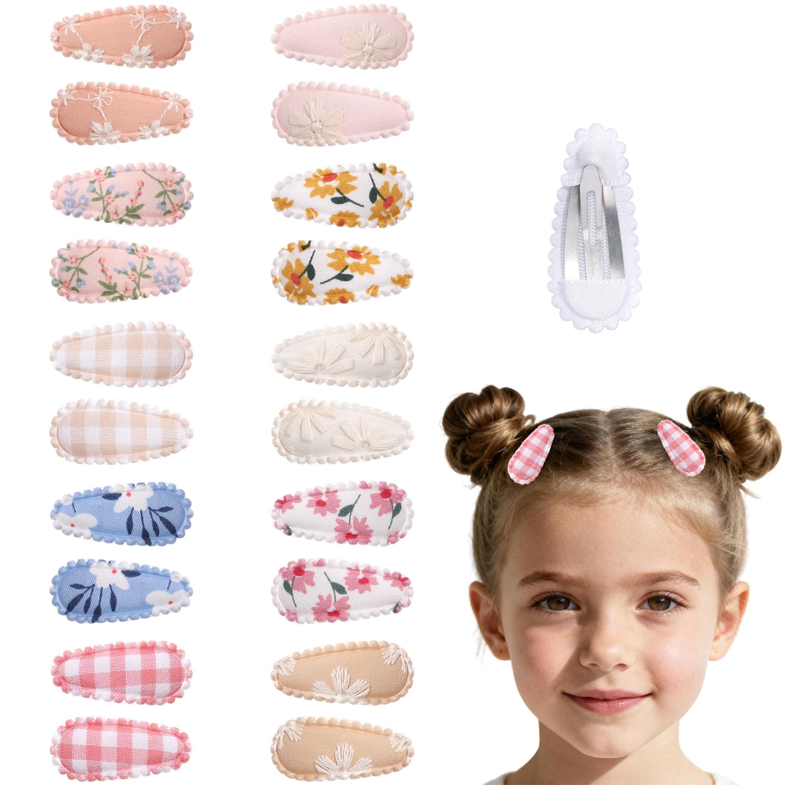 20 Pcs Toddler Hair Clips, Non-Slip Small Snap Barrettes for Girls, Floral Fabric Wrapped Hair Accessories, Baby Hair Clips for Daily Wear