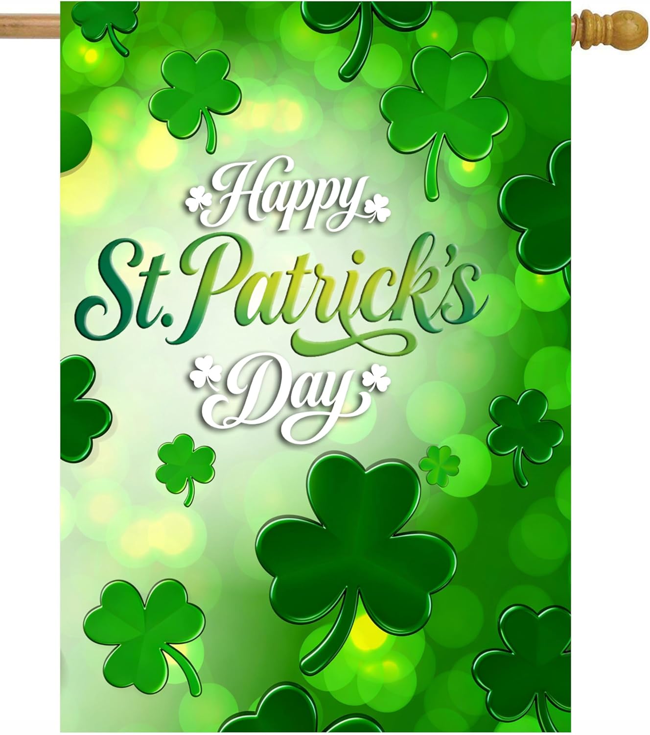 Happy St Patrick's Day Green Shamrock Clover Spring House Flag 28" x 40" Double Sided Polyester Welcome Large Yard Garden Flag Banners for Patio Lawn Home Outdoor Decor