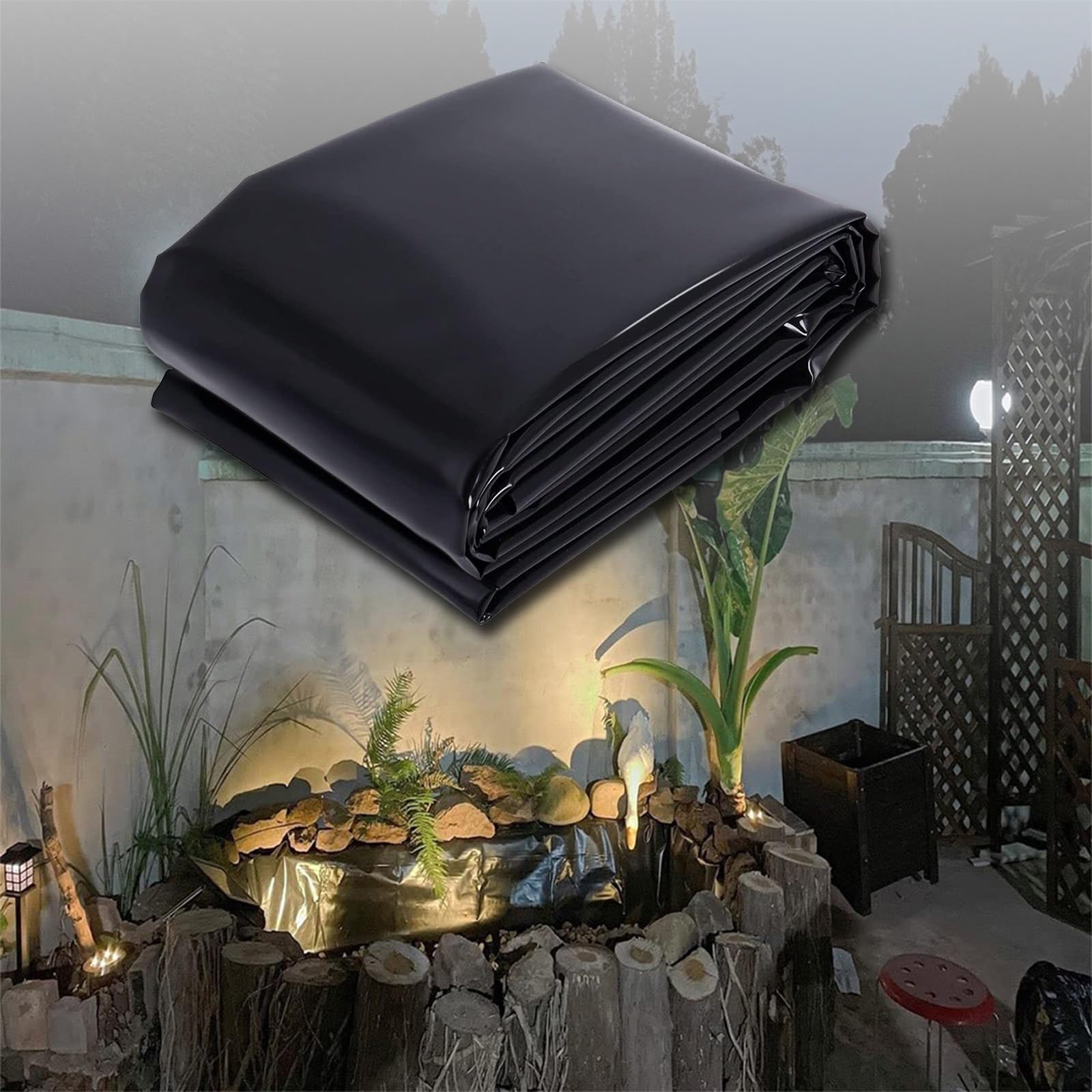 Bâche de protection pour étang extérieur en PVC noir 6x8 m