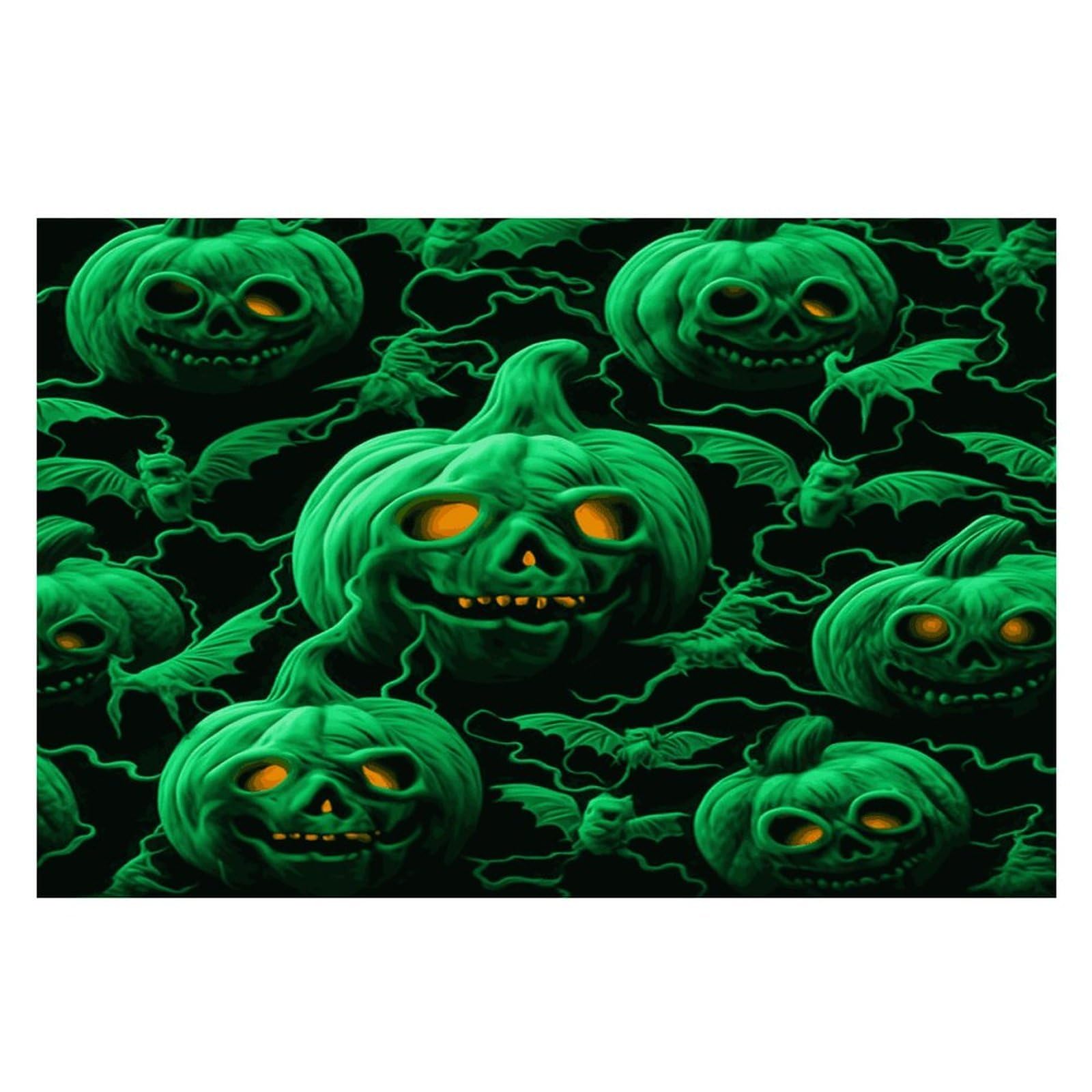 Green Ghost Horror Halloween Pumpkin Placemats Heat Resistant Non-Slip Place Mats Washable Wipeable Table Mat Kitchen Dining Table Decoration Placemats Indoor Outdoor Place Mats 17.7’’×11.8’’