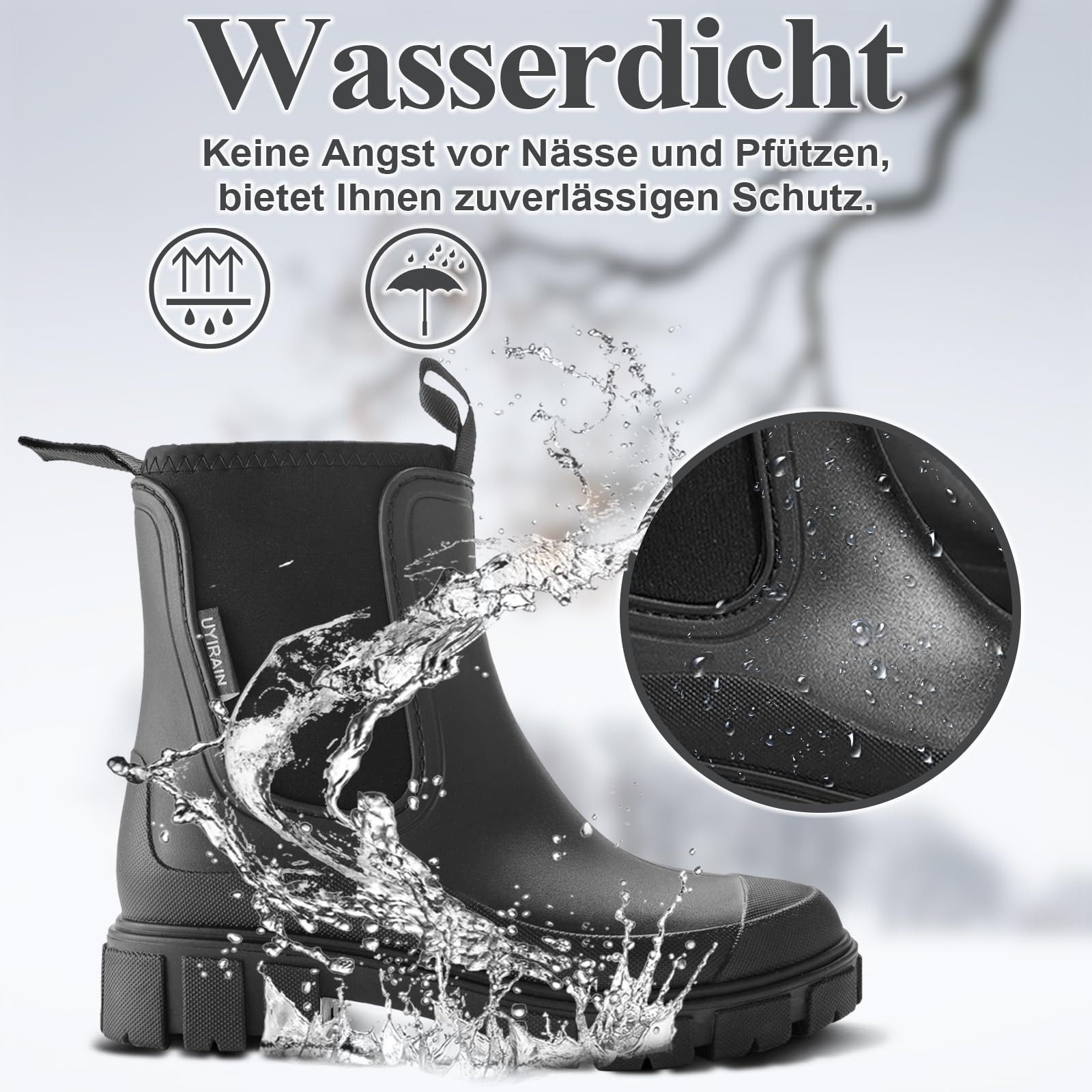 Gummistiefel Damen Wasserdicht Gummistiefeletten Halbhohe Chelsea Boots Rutschsicher Abriebfest Atmungsaktiv Regenschuhe Komfort Garten Stiefeletten 36-41EU
