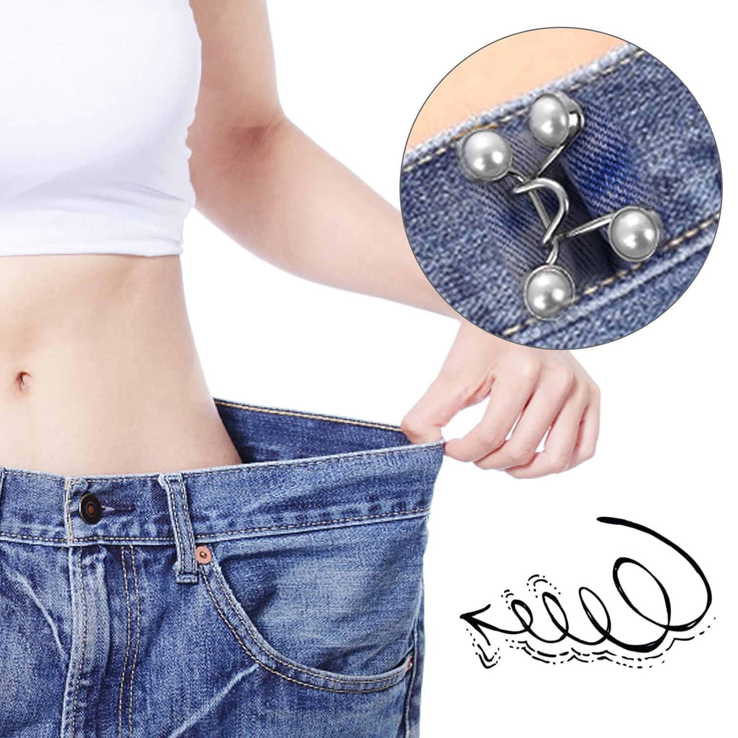 Zeugma Adjustable Jean Button,2 Sets Jean Button Pins,Adjustable Waist Buckle Extender for Jeans(White Pearl) Jeans, Waist Tightener Clips for Loose Jeans, Pants, Skirts 1