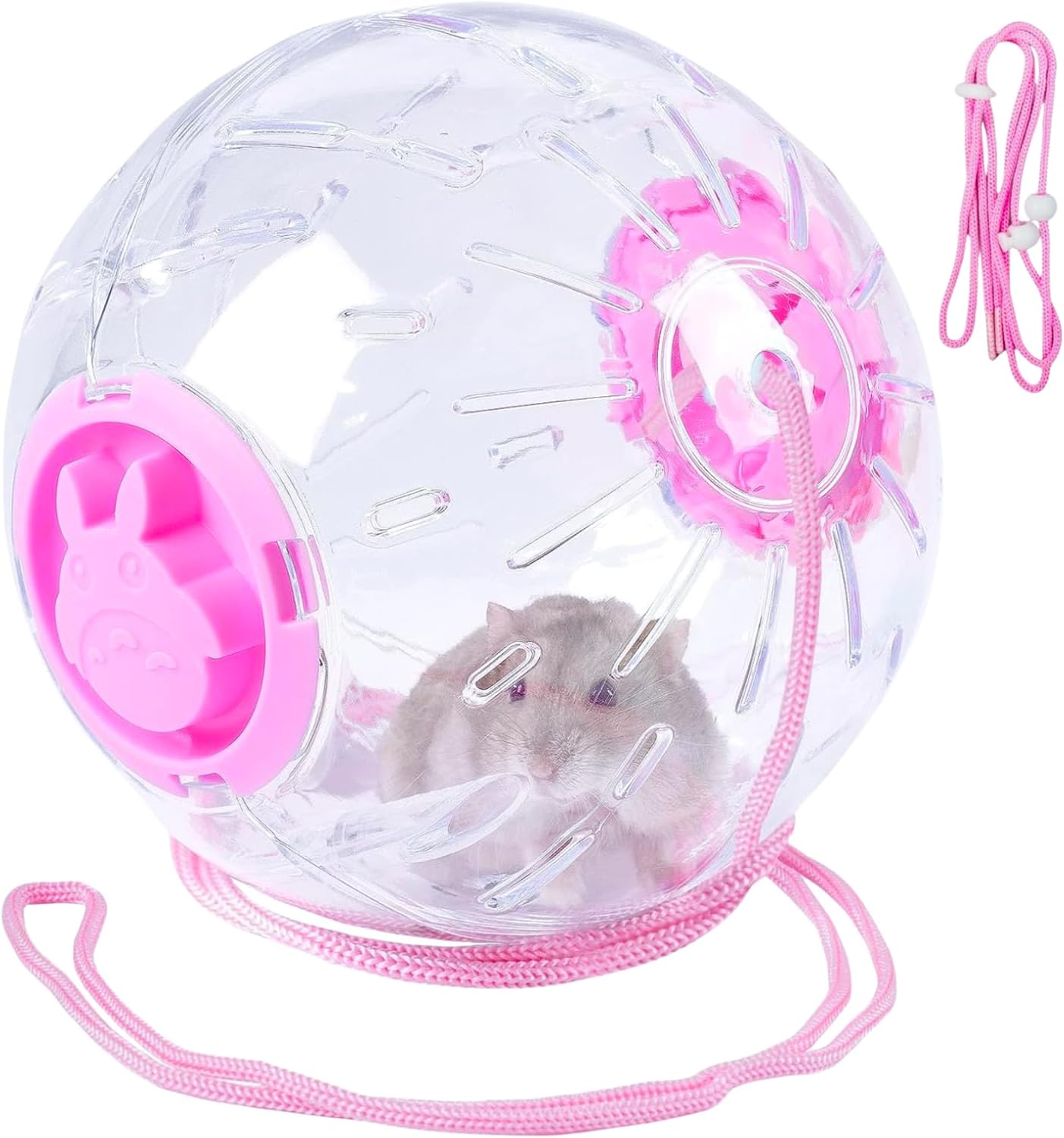 4.9″ Hamster Wheel,Exercise Ball & Wheel – Silent Running Toy with Anti-Skid,Transparent Hamster Ball,Breathable Design & Rope for Easy Carry,for Little/Dwarf Mouse, Pink