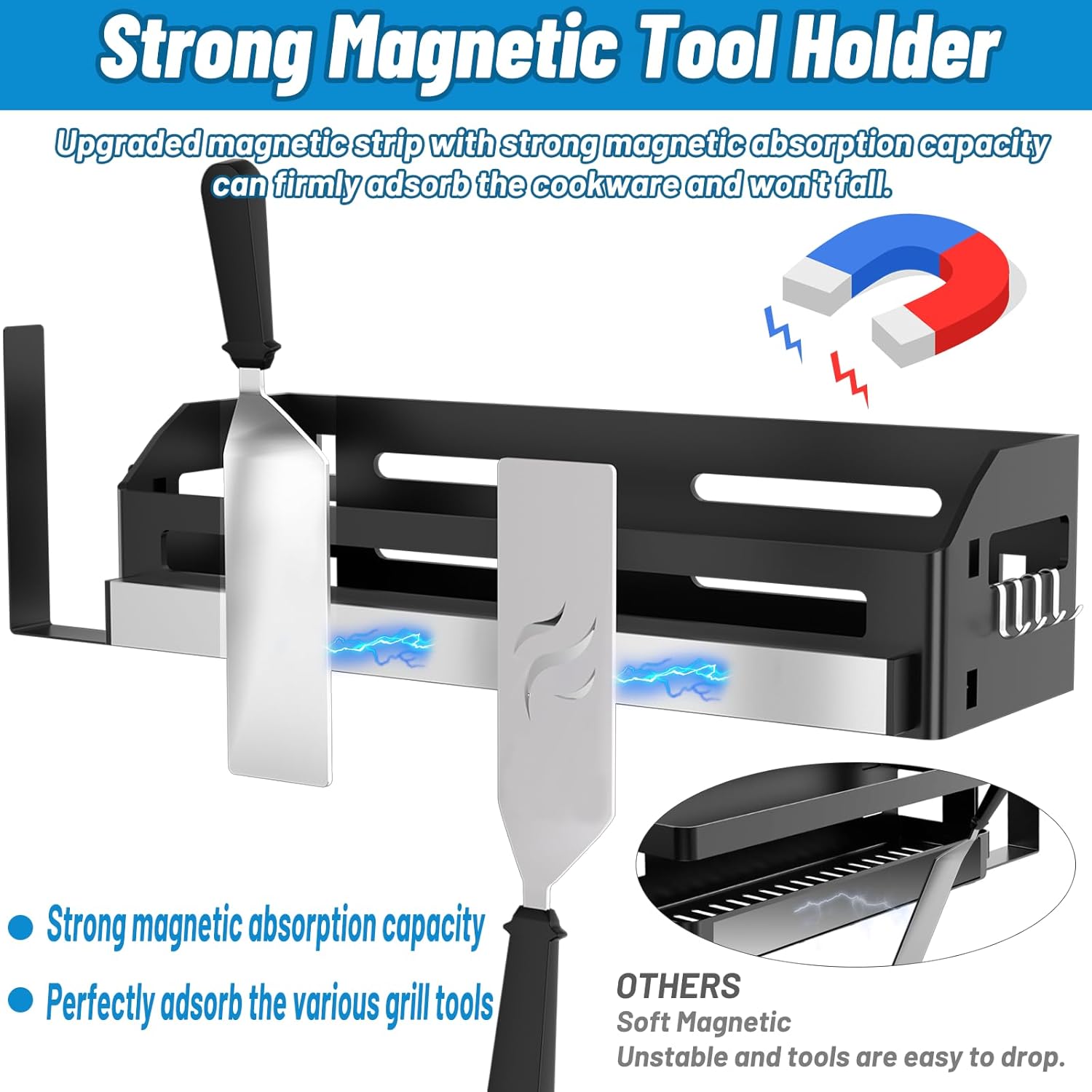 Griddle Caddy for Blackstone Griddles 17"/22"/28"/36"/Prep Cart, Space Saving Blackstone Griddle Accessories, BBQ Grill Storage Organizer with Magnetic Tool Holder & Paper Towel Holder & J-Hooks