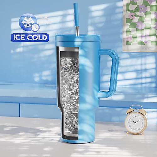 Miniatura 2 de Meoky Decoraciones del Día de San Patricio, vaso de 40 onzas con asa y pajita, vaso con tapa y pajita, vaso aislado de acero inoxidable para viaje,