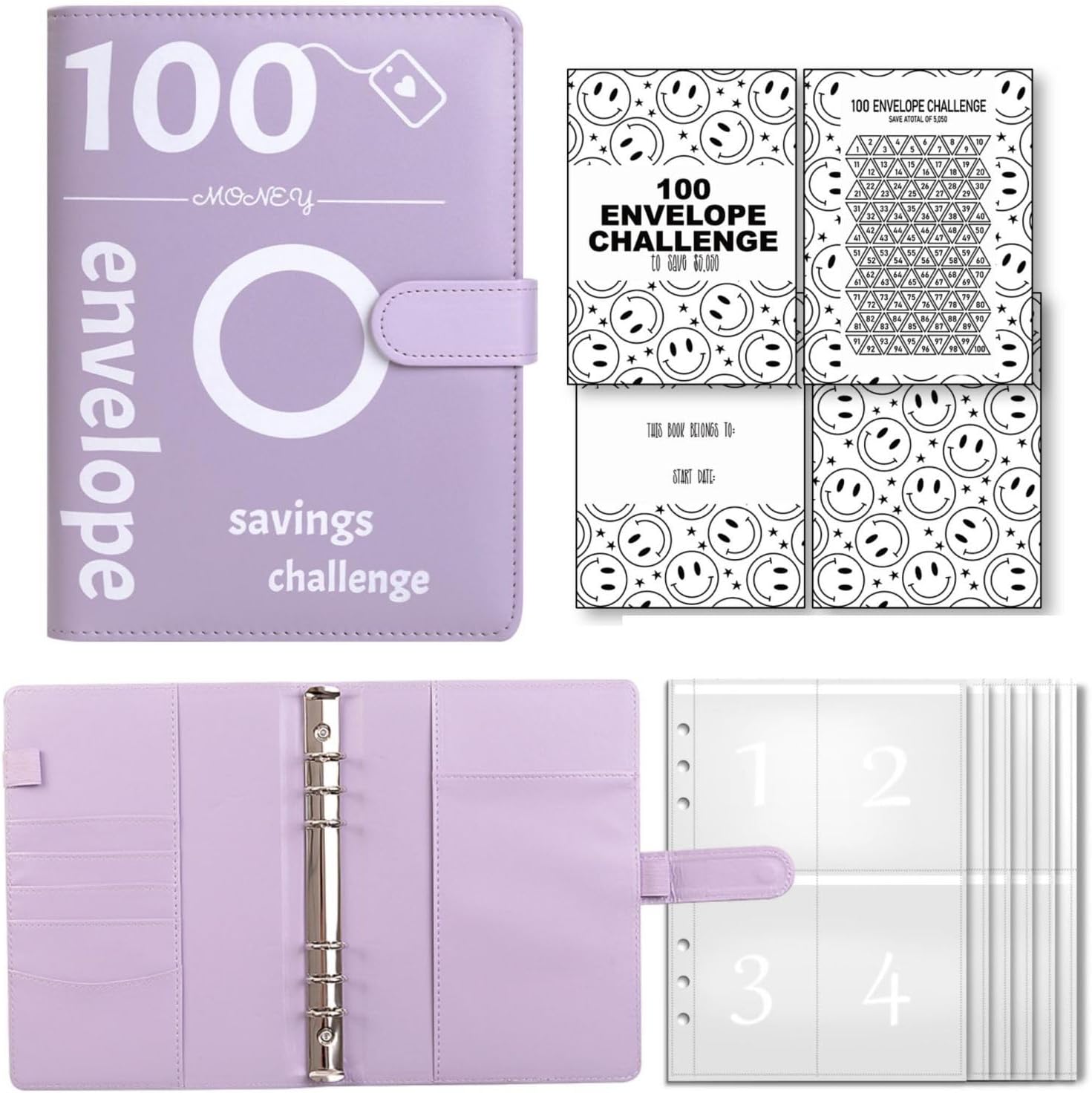 100 Envelopes Money Saving Challenge Binder Kit, 100Day