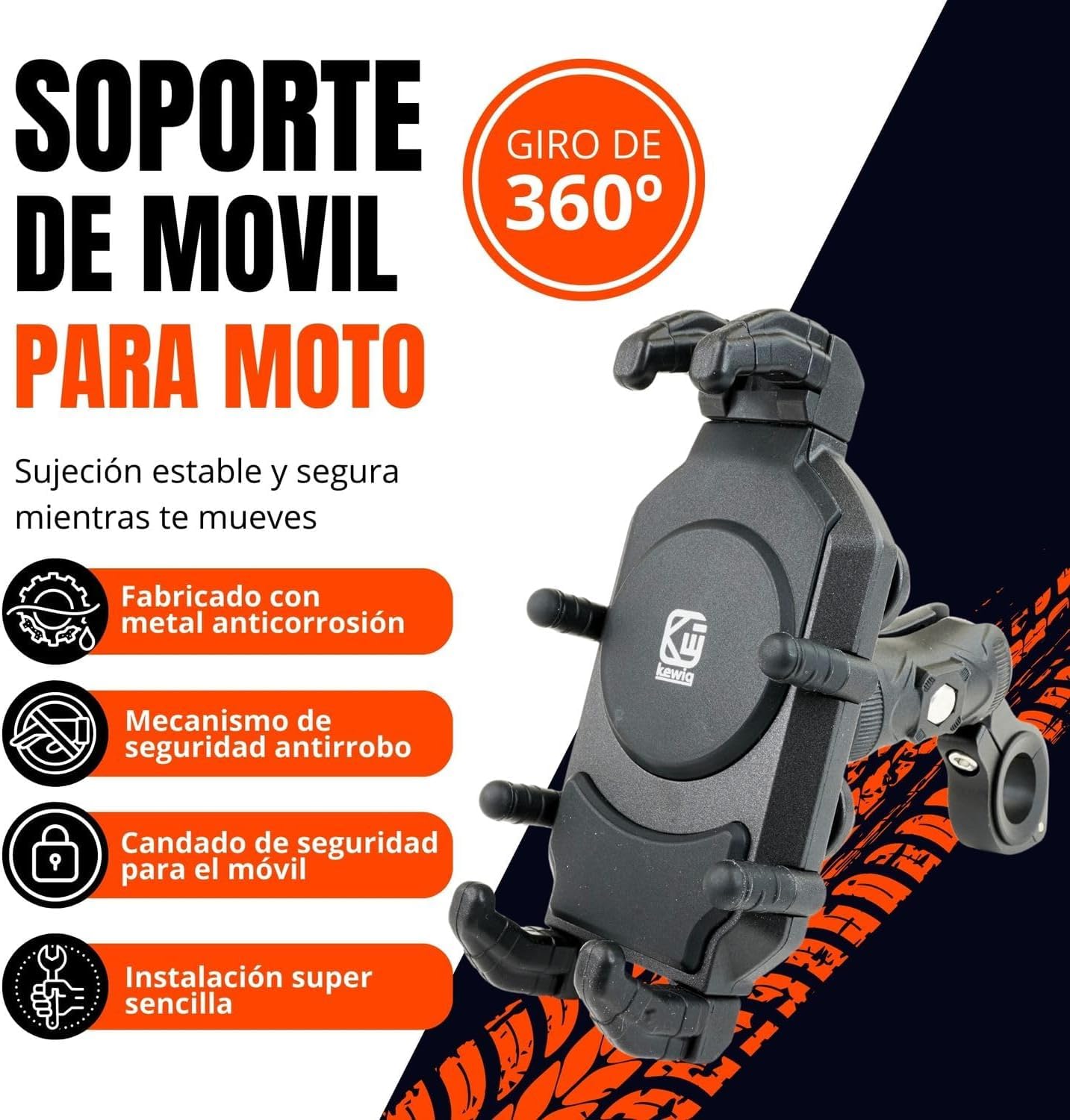Soporte Móvil Moto Antivibración – Soporte Teléfono para Manillar o Tubo de Dirección – Universal 5,4”-7,2” Compatible con iPhone y Android.