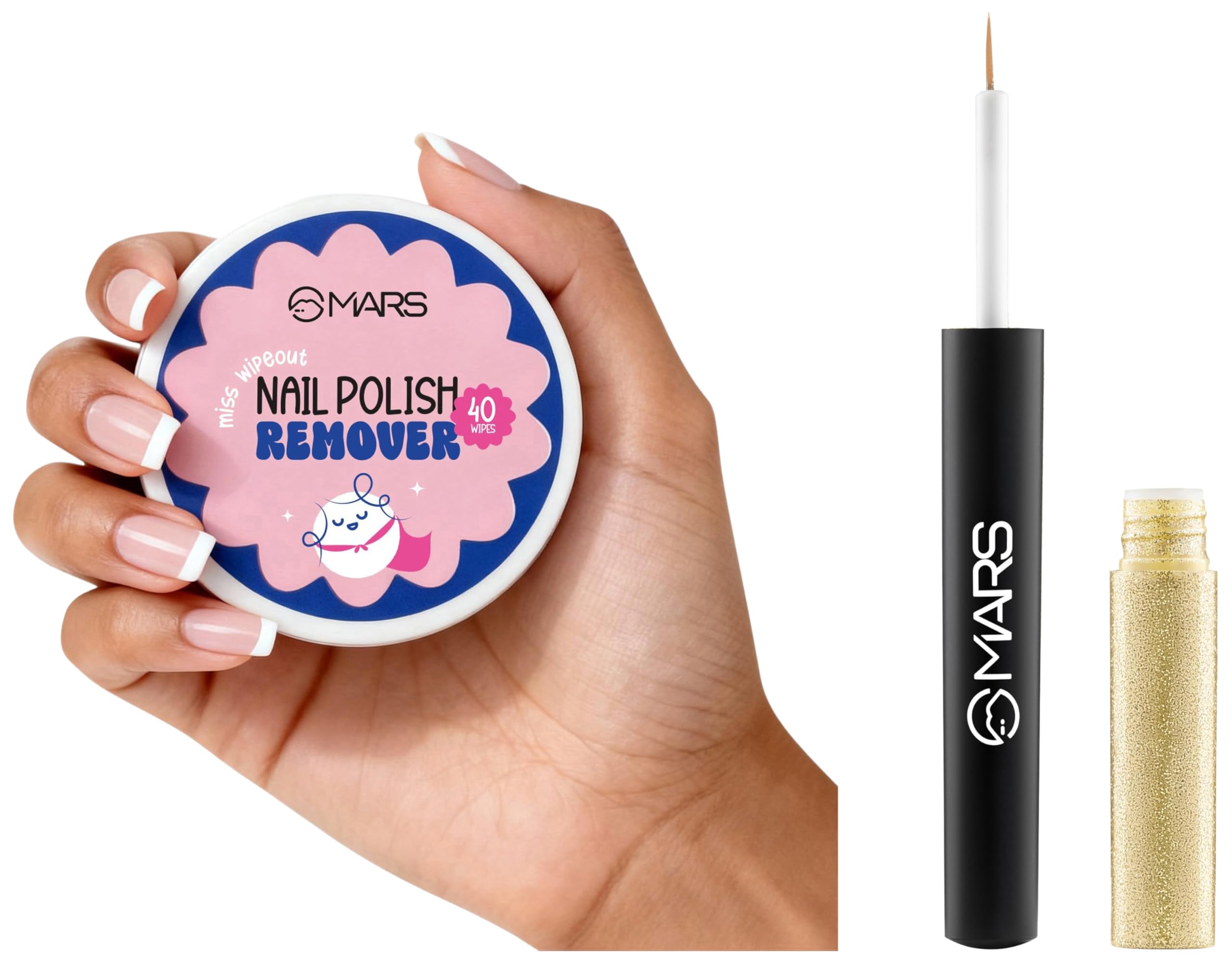MARS Miss Wipe Out Nail Polish Remover Wipes (40 Wipes) Gentle & Travel-Friendly Twinkle Wink Glitter Eyeliner (1.6 ml) (04-DUO-DAZZLE) Smudge-Proof-image-41