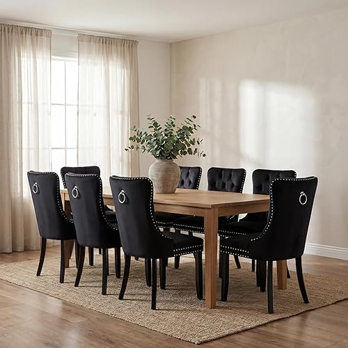 Miniatura 19 de Sillas de Comedor Juego de 4 sillas de comedor de terciopelo azul claro, Silla tapizada de tela para cocina y comedor, sillas de comedor modernas de
