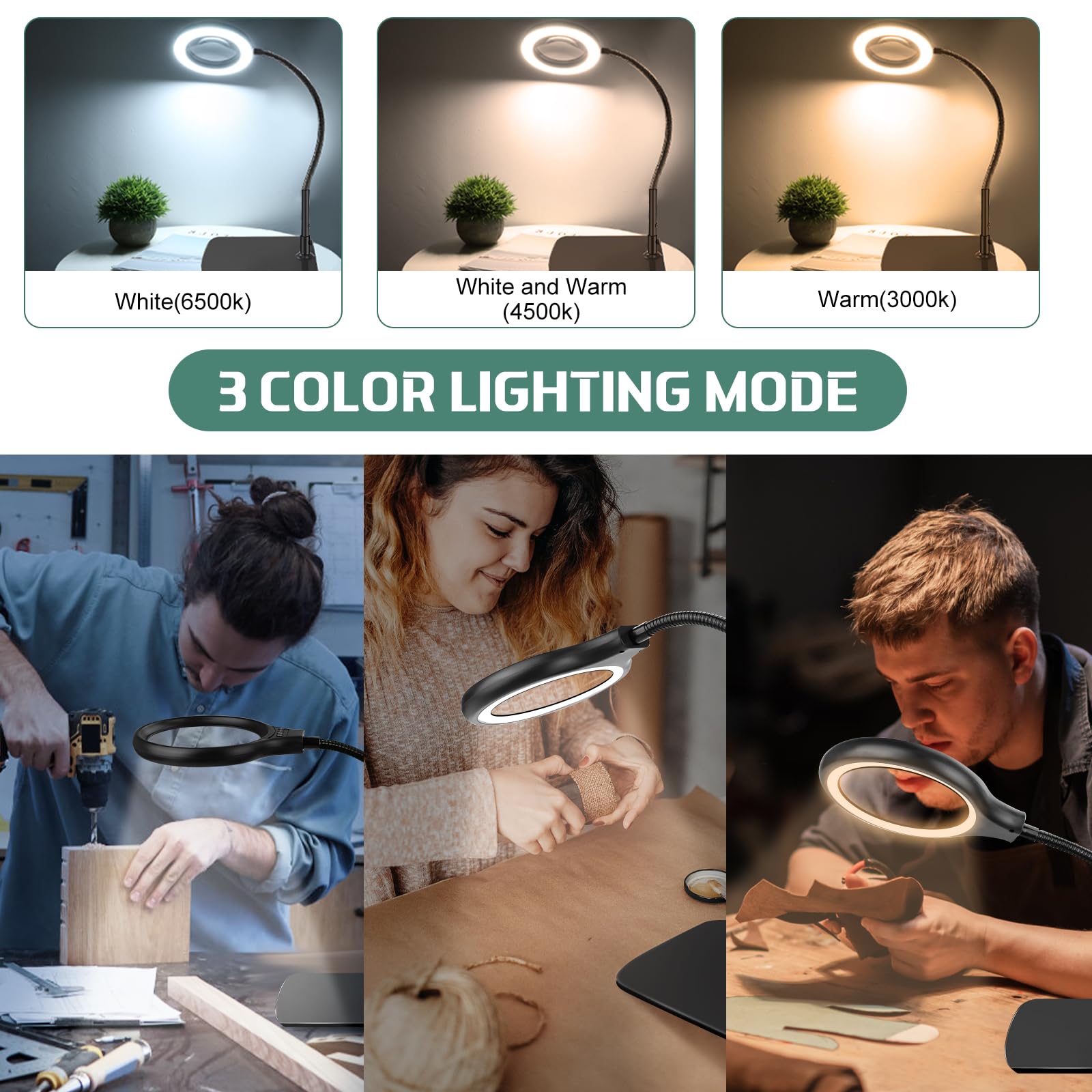 Loupe 10X 20X Avec Lumière LED Et Support - Lampe De Bureau Flexible Col De Cygne Pour Lecture Et Précision
