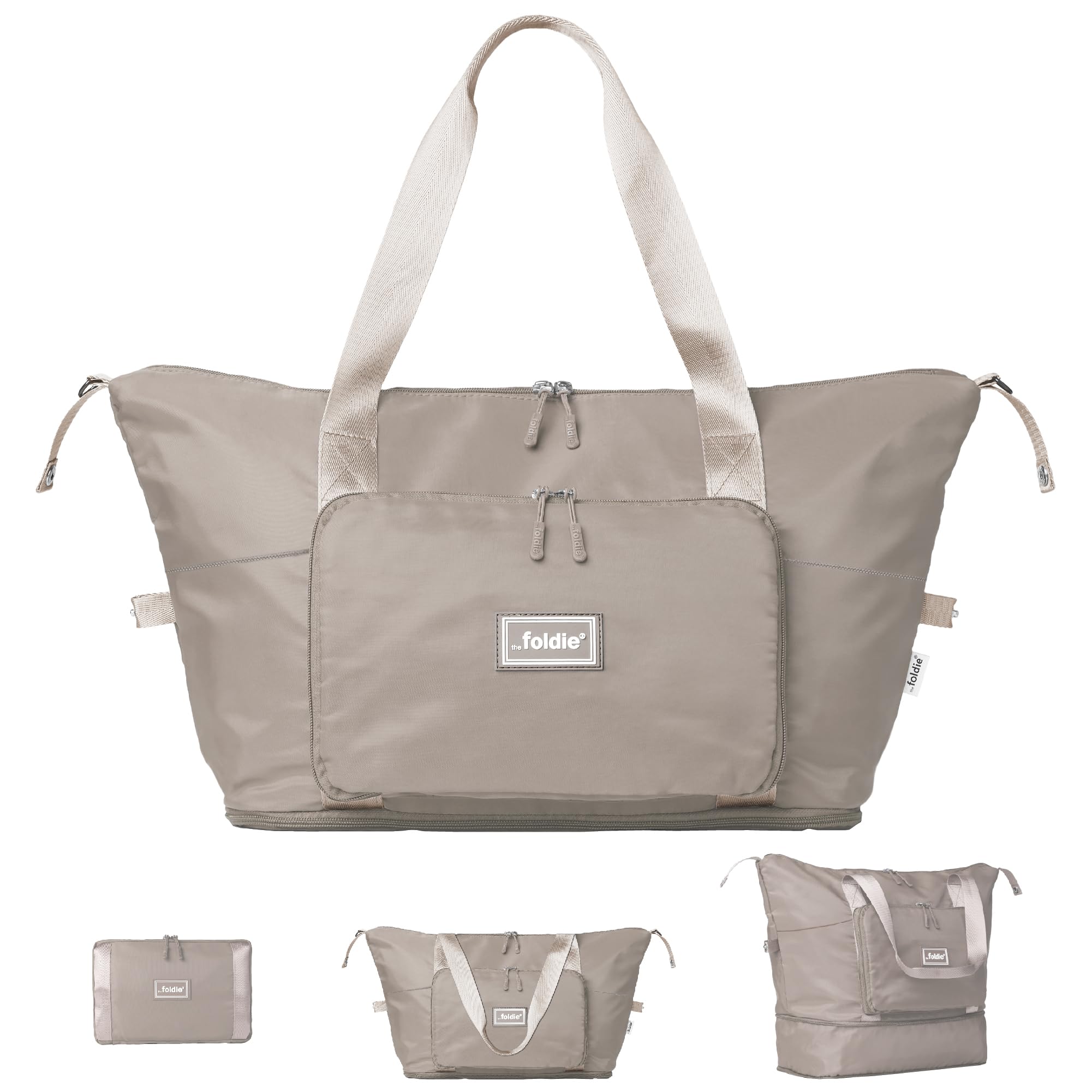 The Foldie Foldable Travel Bag for Women - 40L Weekender Bag with Multiple Pockets - Carry On Expendable Travel Bag, Beige, One Size, One Size