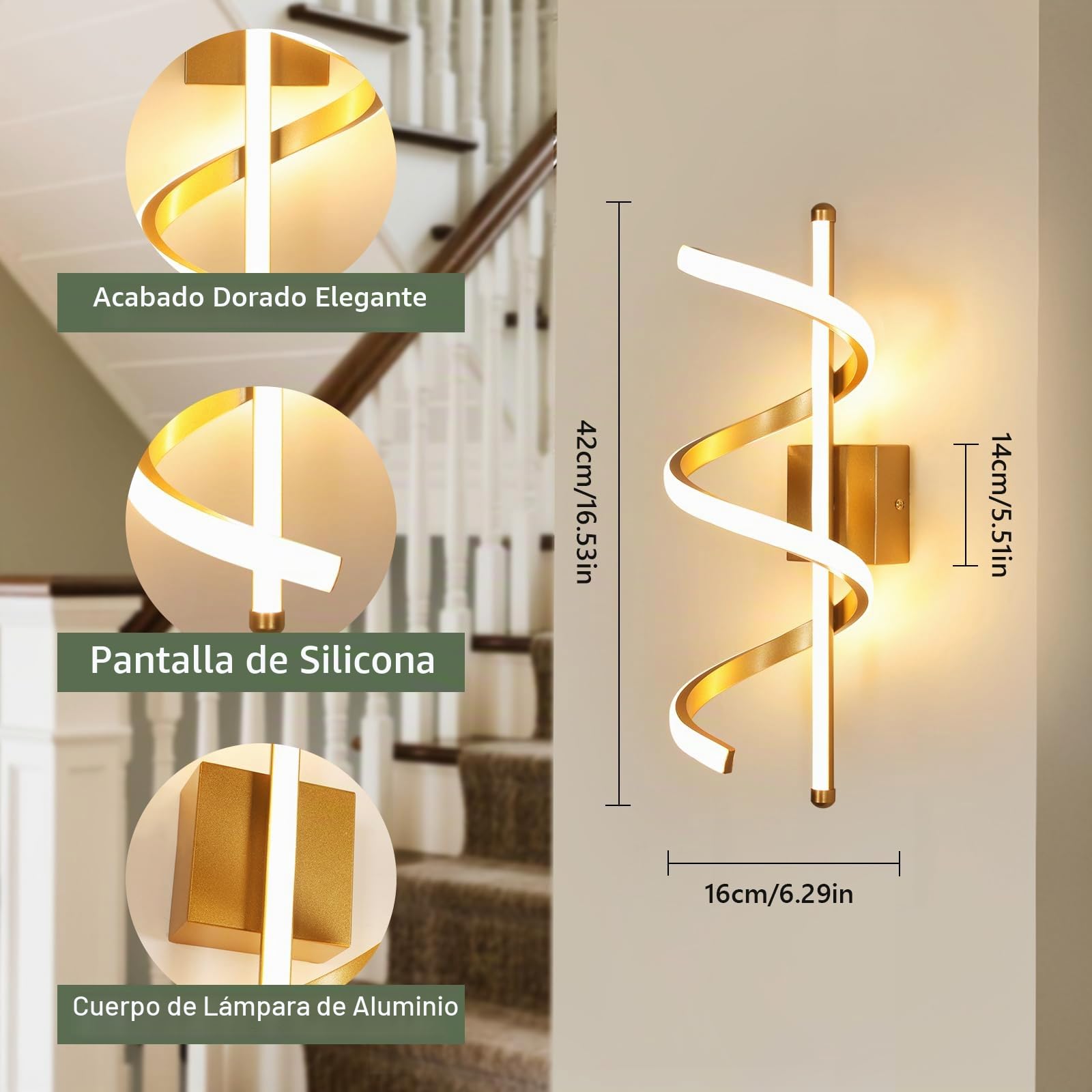 Comely Lámpara de Pared LED Interior, Aplique de Pared Moderna 26W 2925LM
