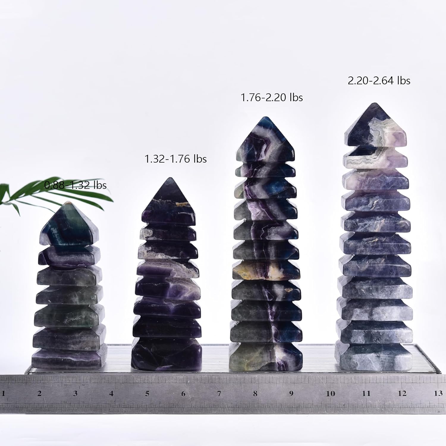 JIC Gem Natural Colorful Fluorite Crystal Carved Tower Multi-Storey Healing Crystal Wenchang Tower Statue Decoration Feng Shui Crystal Tower Collection Meditation Grid(0.8-1.3 lbs)