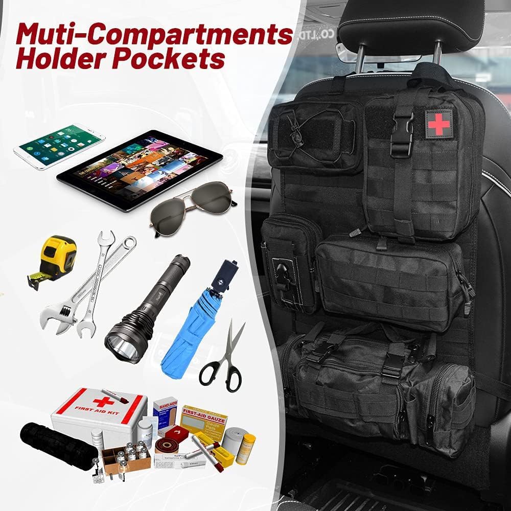 Organizador Táctico Asiento Coche para Citroen Ds7 DS 7 Crossback 2018 2020 2021 2022 2023 2024, Respaldo Sistema MOLLE con Bolsillos Desmontables Bolsa Militar Vehículo