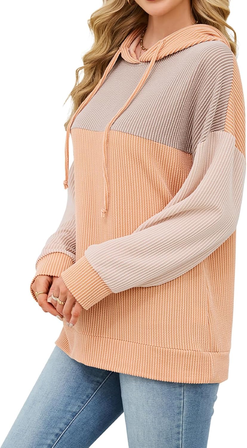 Women Color Block Oversized Hoodies Sweatshirt Casual Long Sleeve Hoodies Drawstring Sweatshirt Pullover - Image 4
