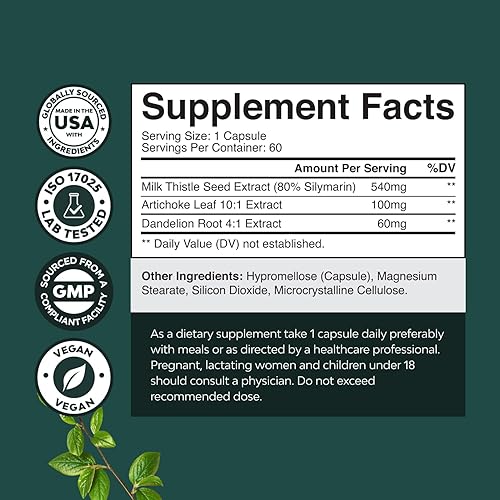 Miniatura 2 de Suplemento de cardo mariano para limpieza hepática, desintoxicación y reparación - Suplemento avanzado de raíz de cardo mariano y diente de león con