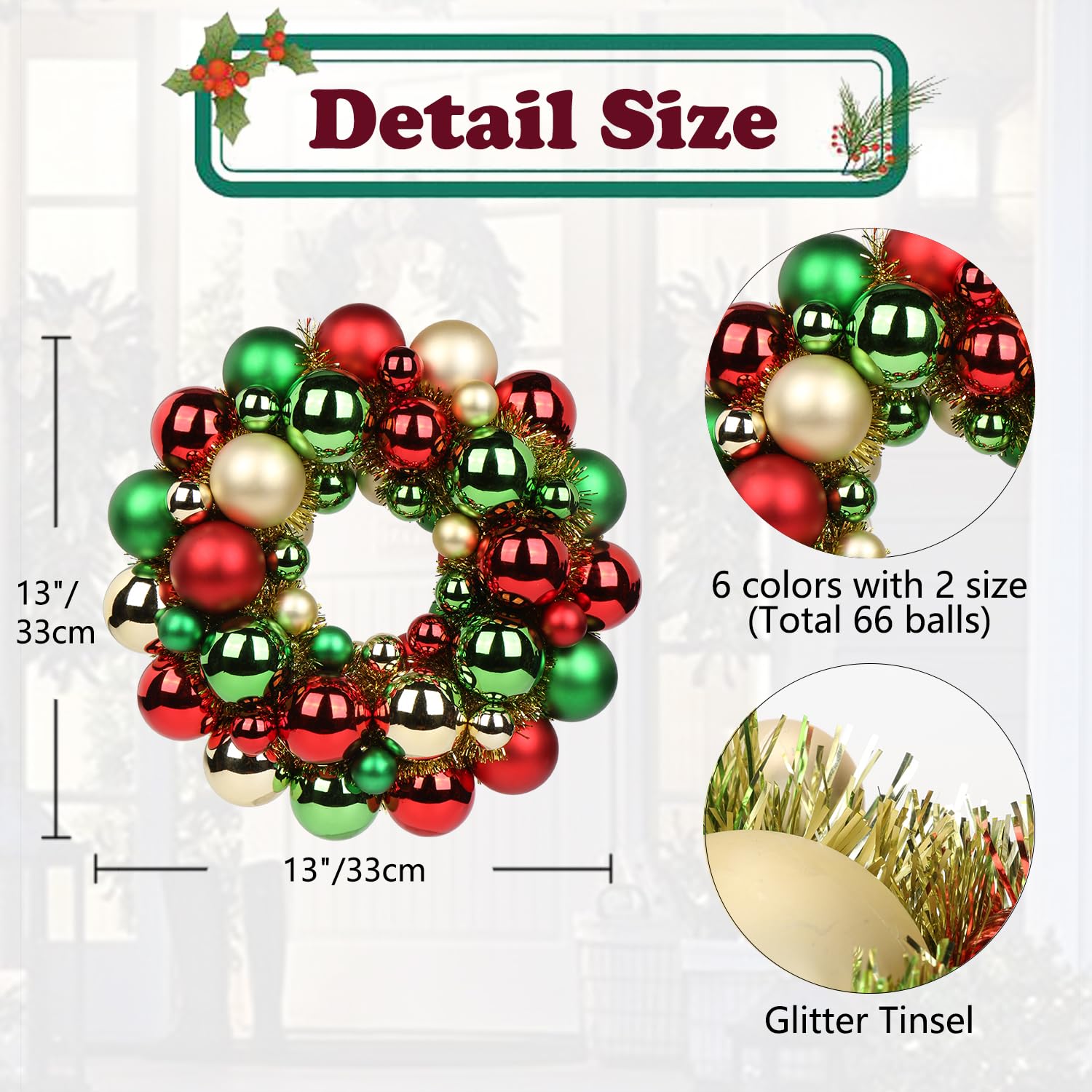 Amazon.co.jp: クリスマスボールリース 13インチ クリスマスリース