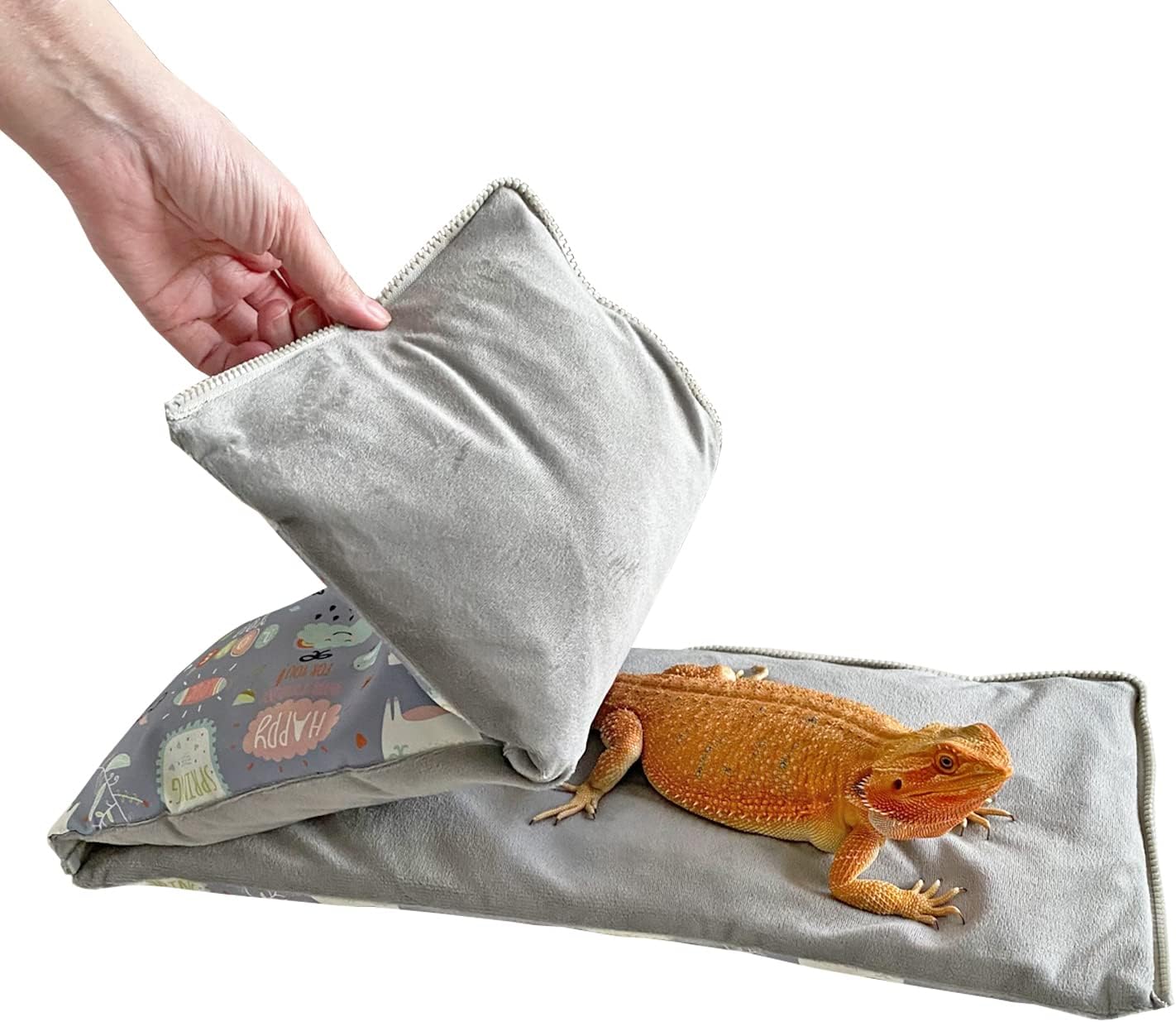 Ymid Select Handmade Zipper Waterproof Bearded Dragon Bed Blanket Soft Small Animal Reptile Sleeping Bag Hideout for Lizard Leopard Gecko Hedgehog Guinea Pig Ferret Portable Cushion (Grey)