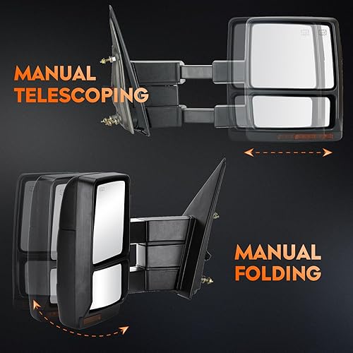 Miniatura 4 de Youxmoto Espejos de remolque para Ford F-150 2007 2008 2009 2010 2011 2012 2013 2014 Pickup Truck Remolque Espejos Manuales TelescopingPlegable,