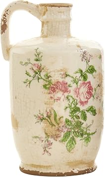 Nearly Natural 10in. Tuscan Ceramic Floral Print Pitcher