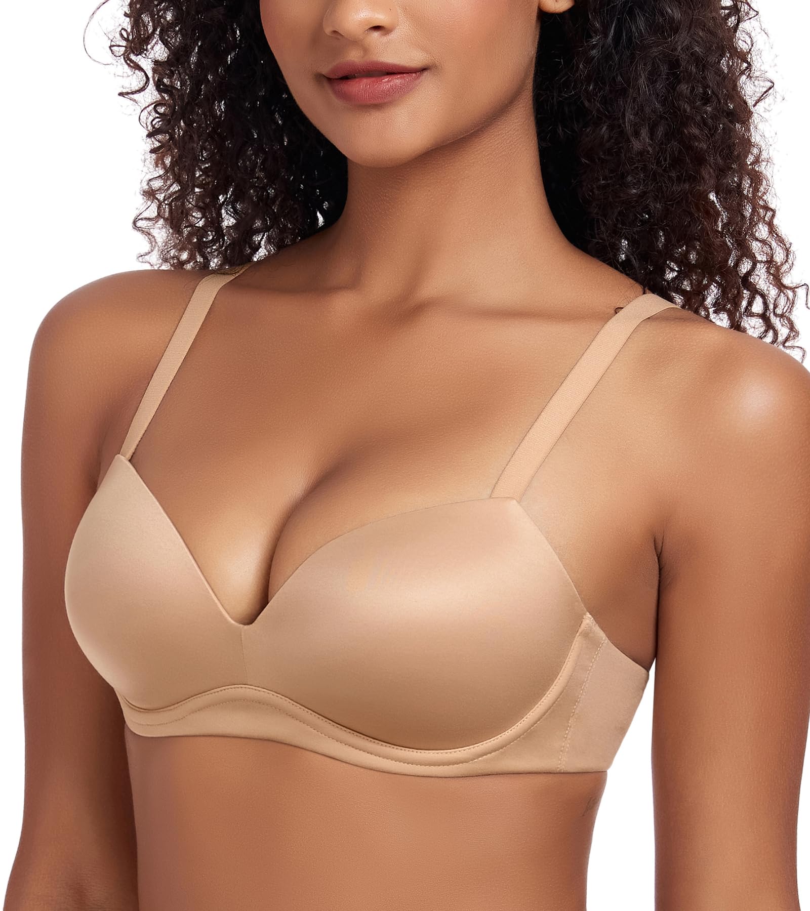 Lemorosy Women's Wireless Push Up Bra No Underwire Comfortable Padded Support Plunge