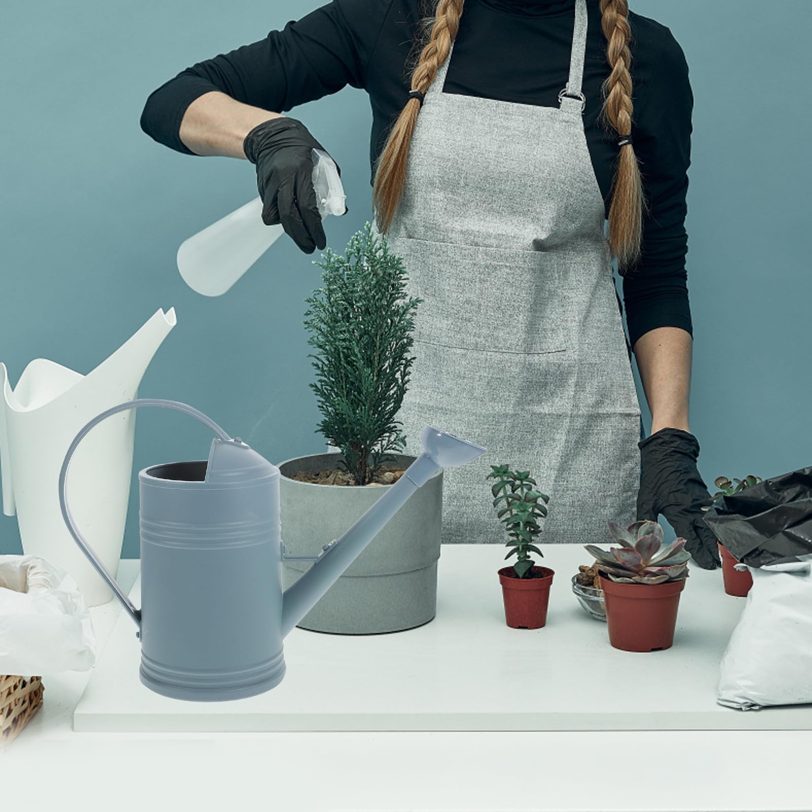 TOYANDONA Regadera Material Plástico y Acero Inoxidable Diseño Delicado de 1.8l Boquilla Larga y Color Azul para Plantas para Jardinería Hogar