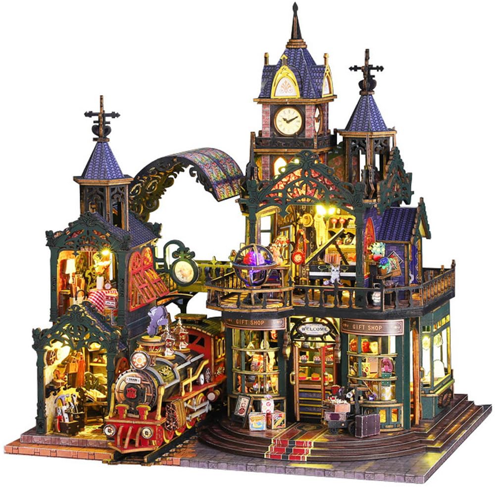 Moin Moin Ghostly Castle DIY Miniature Kit Steampunk LED Book Nook Wood