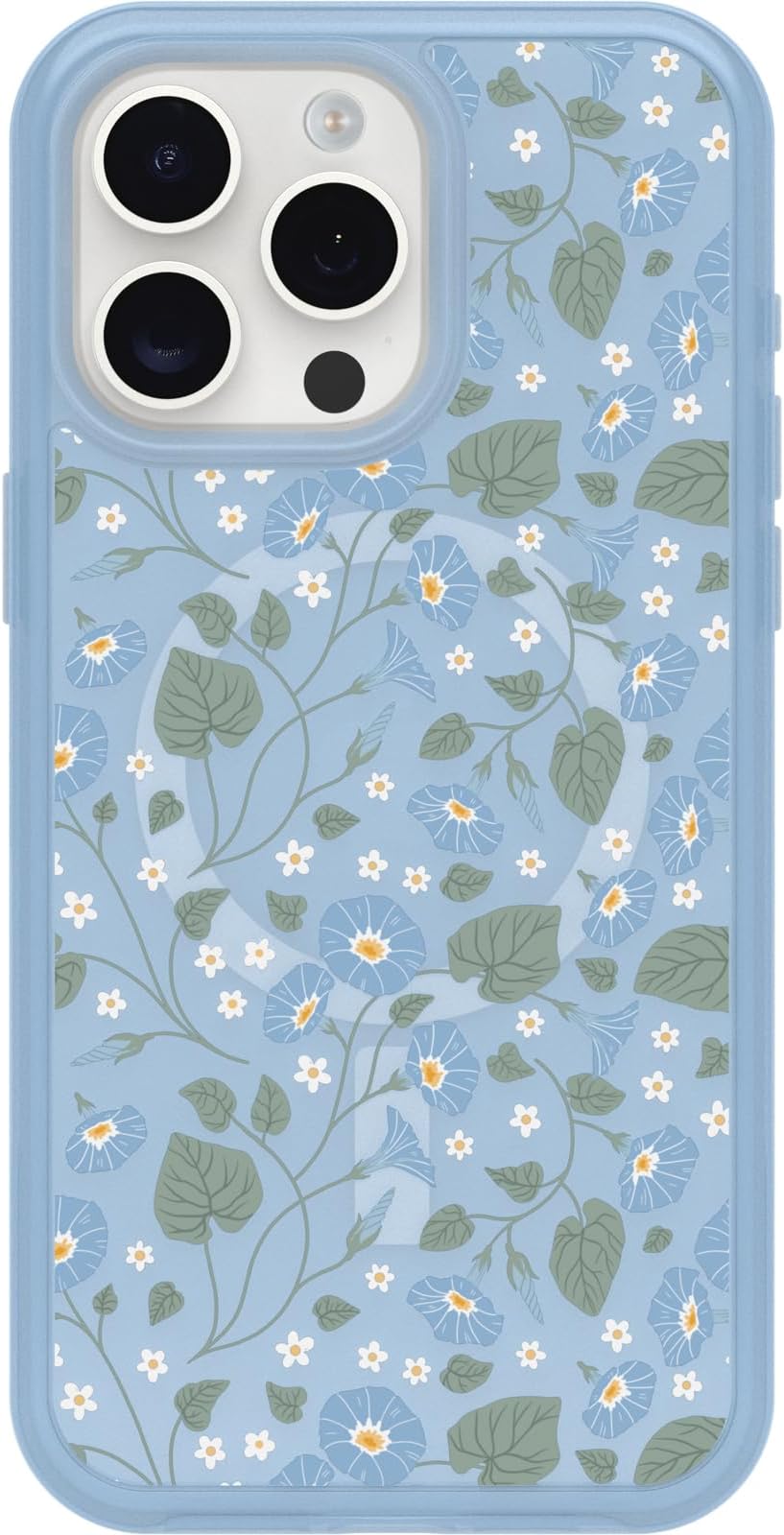 iPhone 15 Pro MAX (Only) Symmetry Series Clear Case - DAWN FLORAL (Blue), snaps to MagSafe, ultra-sleek, raised edges protect camera & screen