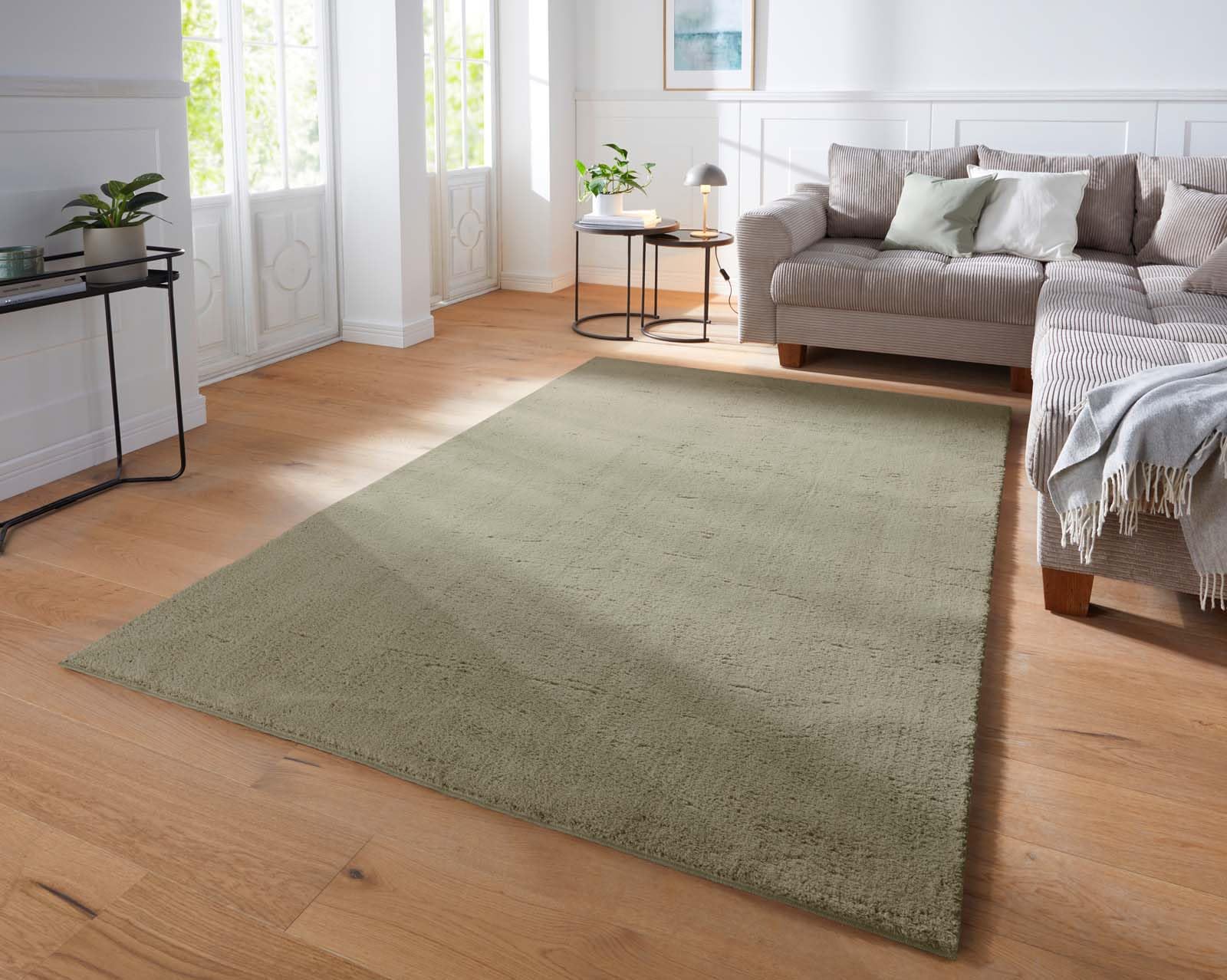 Taracarpet Supersoft kurzflor Teppich Fiona Wohnzimmer Schlafzimmer Kinderzimmer Flur Läufer waschbar rutschfest Uni New Grün 080x150 cm