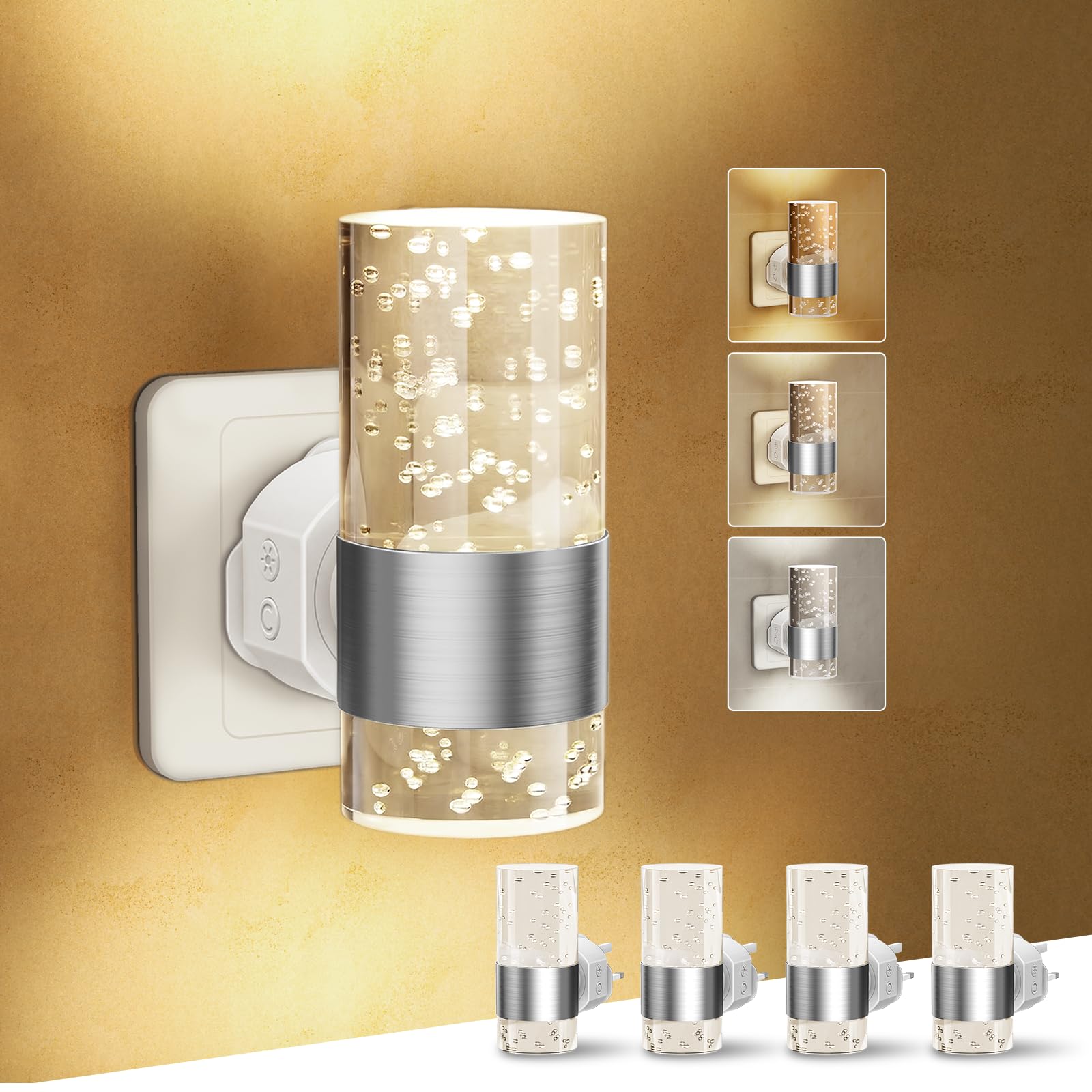 Draome Night Light Plug in Wall with Dusk to Dawn Sensor, 4 Pack White