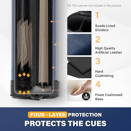 Miniatura 2 de Estuche para Taco de Billar, Estuche Rígido 1×1 para Palo de Billar que Contiene 1 Taco Completo de 2 Piezas (No para Tacos de 34), Hecho de Cuero