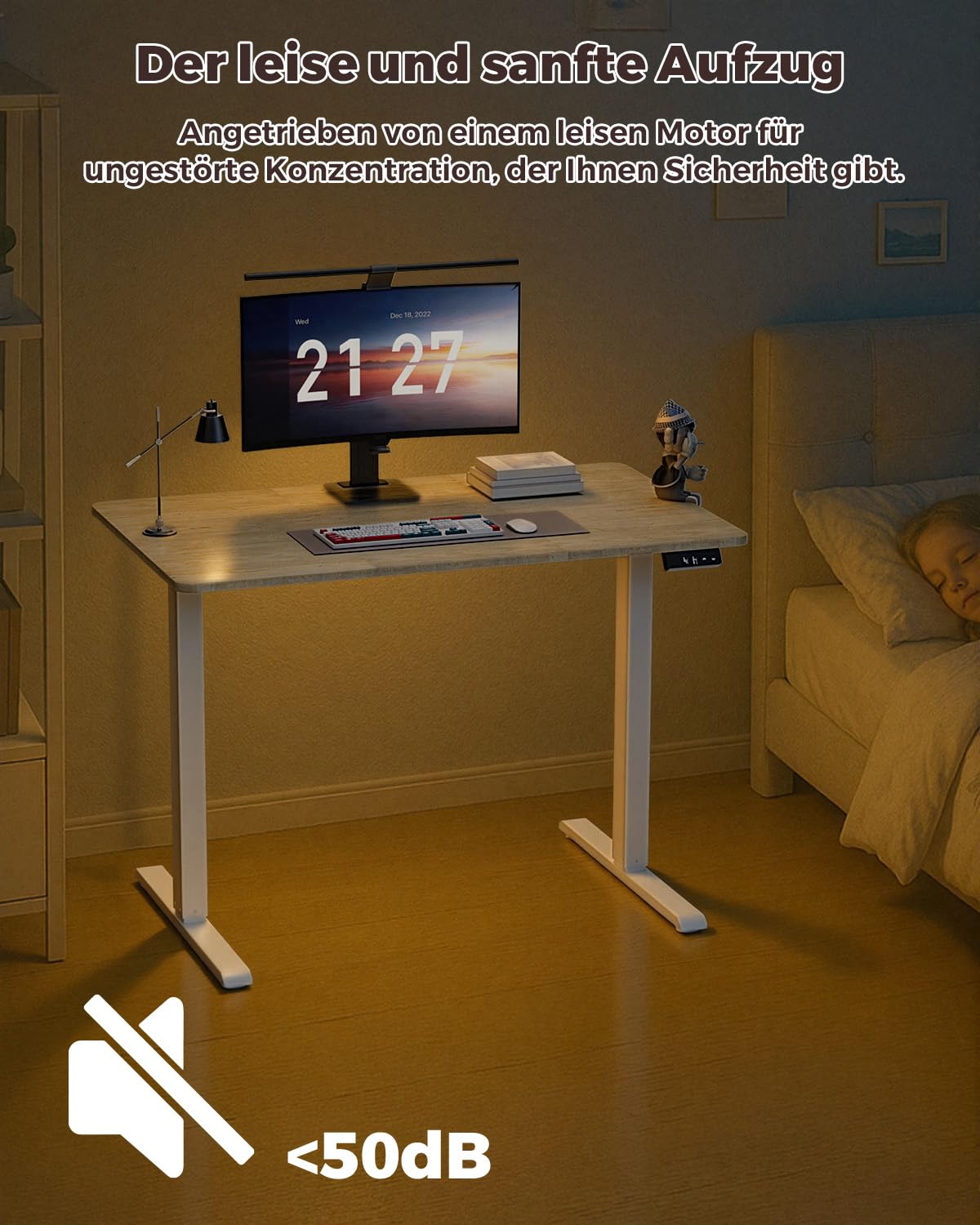 Höhenverstellbarer Schreibtisch, Schreibtisch Höhenverstellbar 100 x 60 cm, Memory Preset mit 2 Höhen, Einfache Montage, für Home Office, Arbeitszimmer und Spiele, Naturholz