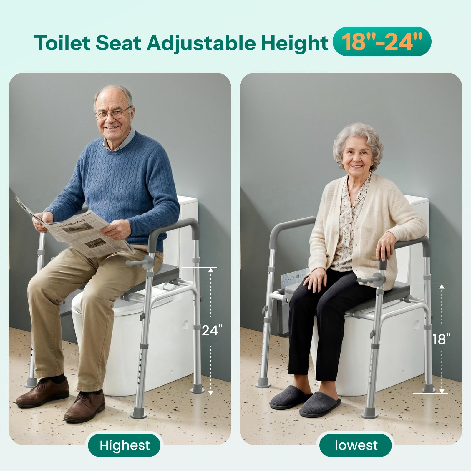 HOMEAL Raised Toilet Seat Riser with Handles for Seniors, 45 -5 HOMEAL Raised Toilet Seat Riser with Handles for Seniors, 45 -5