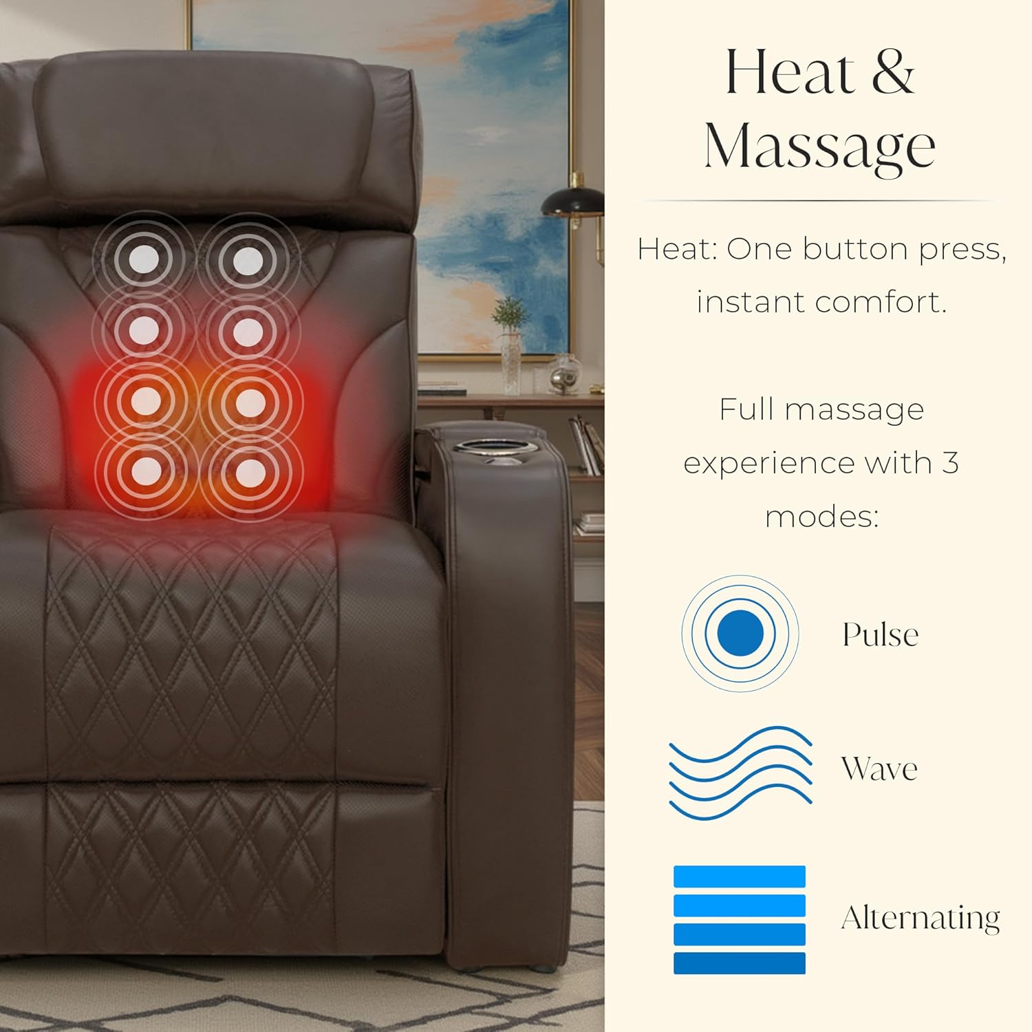 Seatcraft Armada LT Zero-Gravity HeatZero Italian Leather Sofa w/Fold-Down Table & Loveseat w/Storage Console Home Theater Seating, Heat & Massage, Power Headrest, Power Recline, Brown