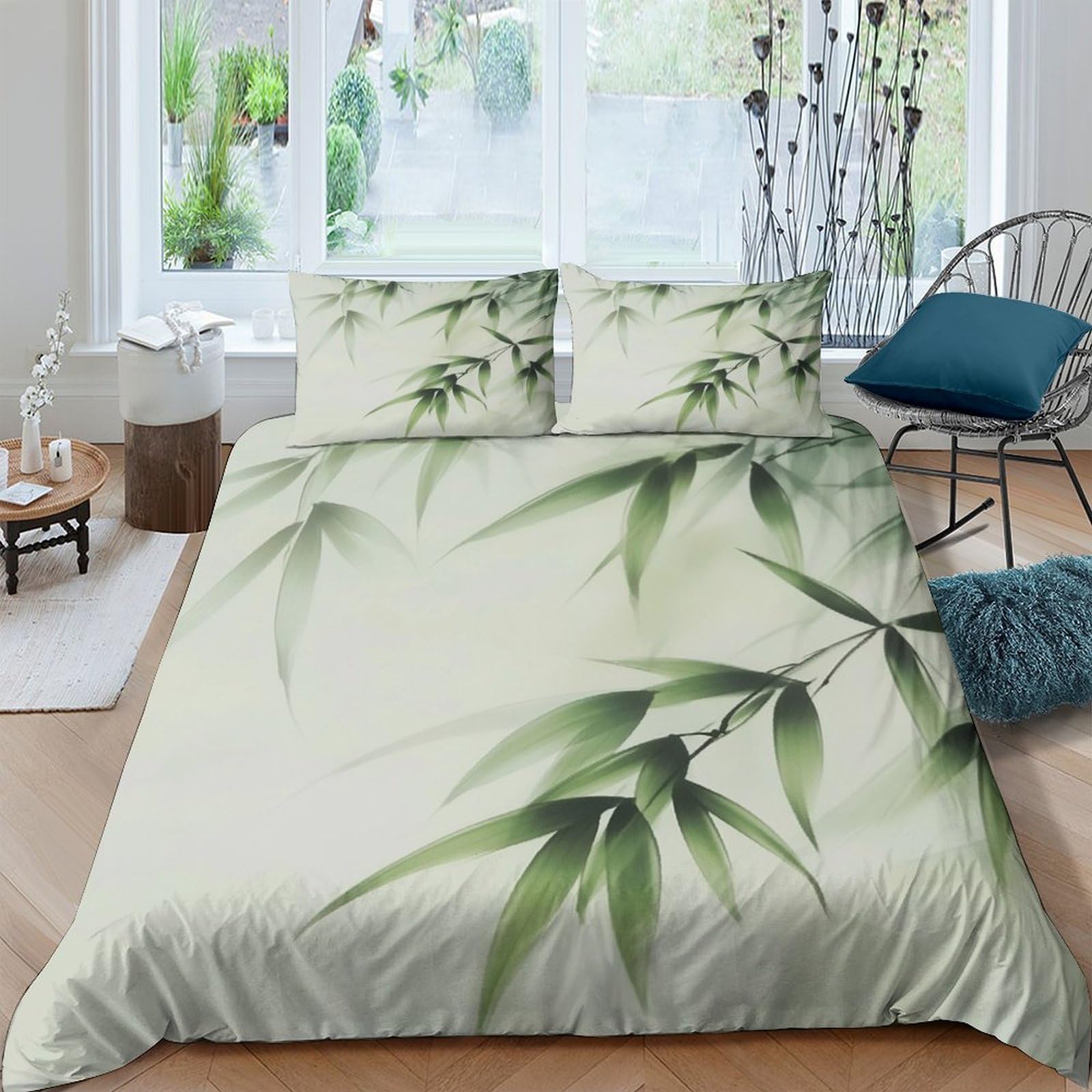 Ctjqhvkz Style-1 3D Printed Bamboo Leaf Fitted Sheet Microfiber Soft Green Botanical Bed Cover For Bedroom Guest Room Mattress Decor Single（135X200cm）