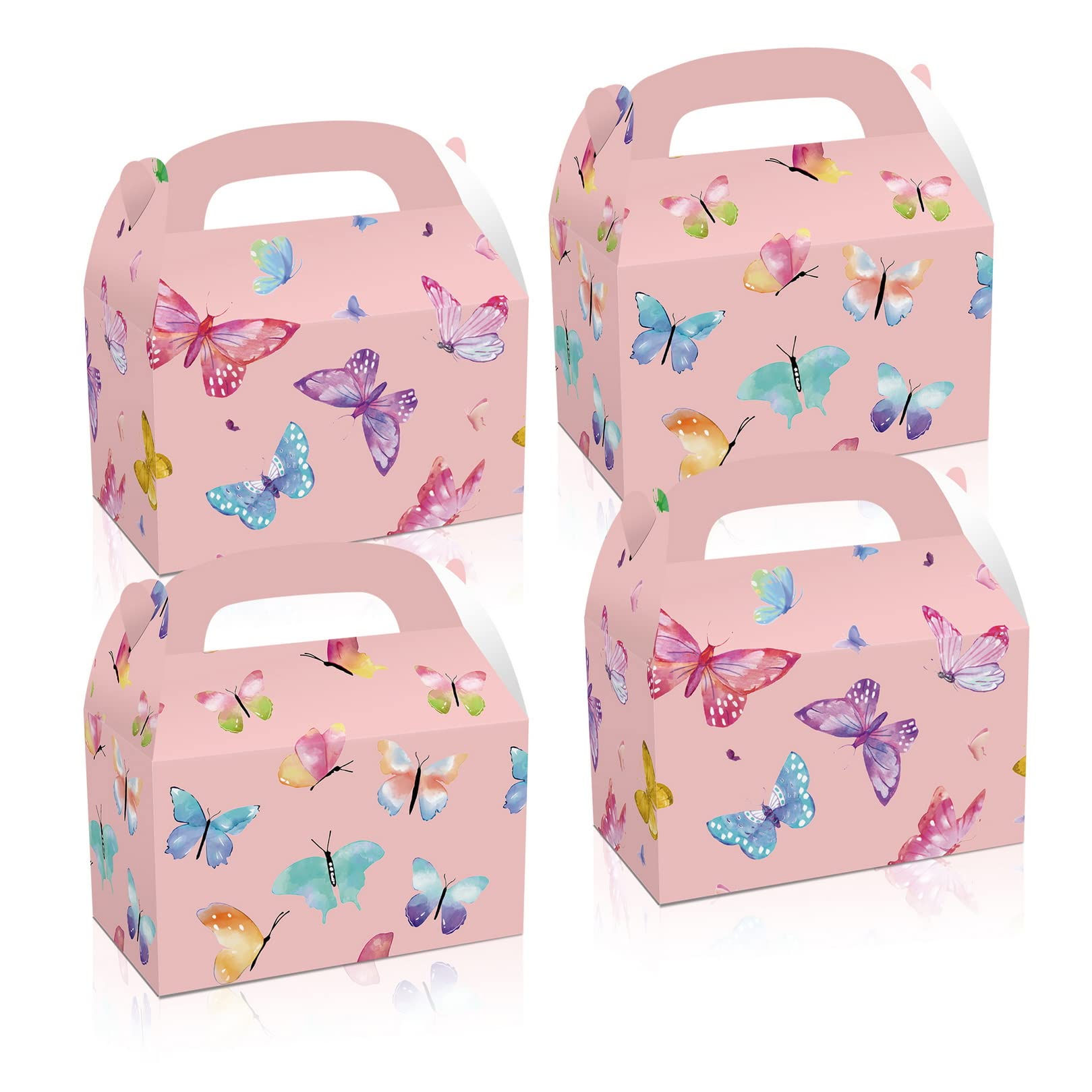 Sehaby 12 Pack Butterfly Party Gift Treat Boxes, Spring Pattern Paper Themed Birthday Favor Candy Bags, Wedding Handheld Boxes for Girl Boy