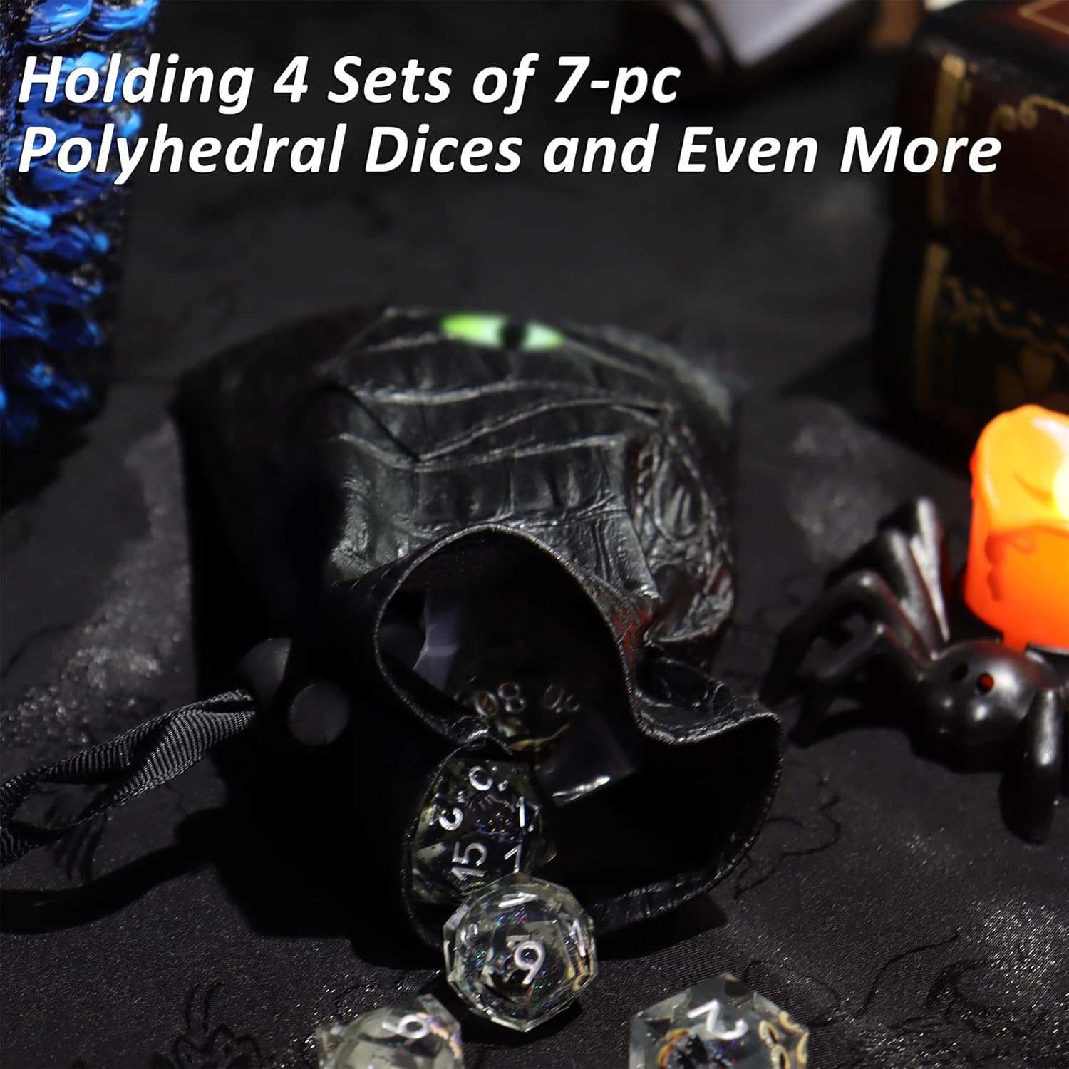 Dice Bag with Dragon Element Design for D&D Dice, PU Leather Drawstring Storage Bag for DND RPG MTG Games, Coins and TTPRG Accessories, DND Gift (Green)