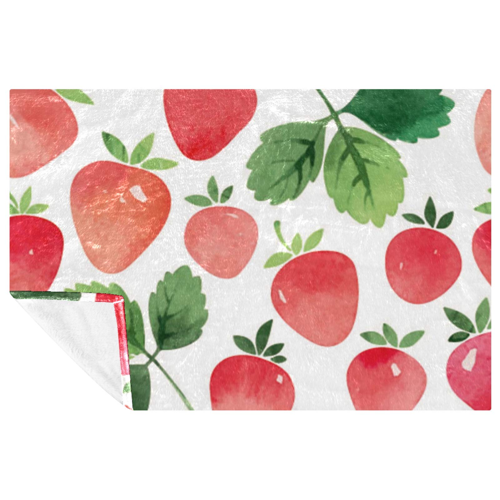 Couverture motif fraises aquarelle 150x100 cm douce et chaude pour lit et canapé