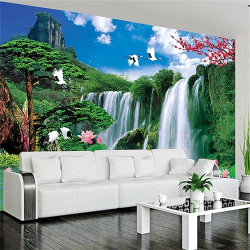 Miniatura 3 de Papel tapiz 3D de agua de montaña, cascada, paisaje natural, murales grandes, hojas de loto, hojas de loto, papel tapiz de plantas verdes,