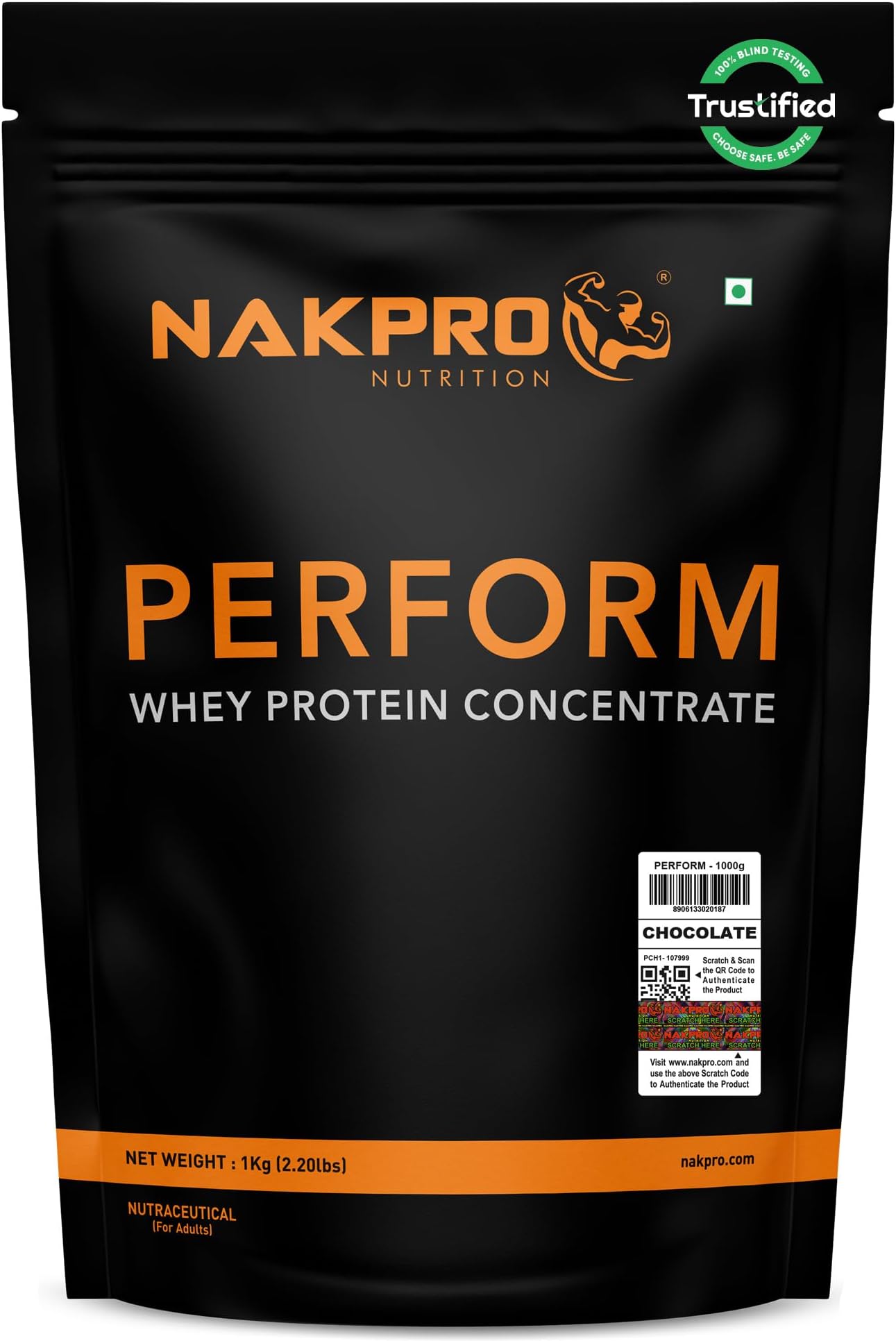 NAKPRO Perform Whey Protein Concentrate Supplement Powder (Chocolate, 1 Kg)