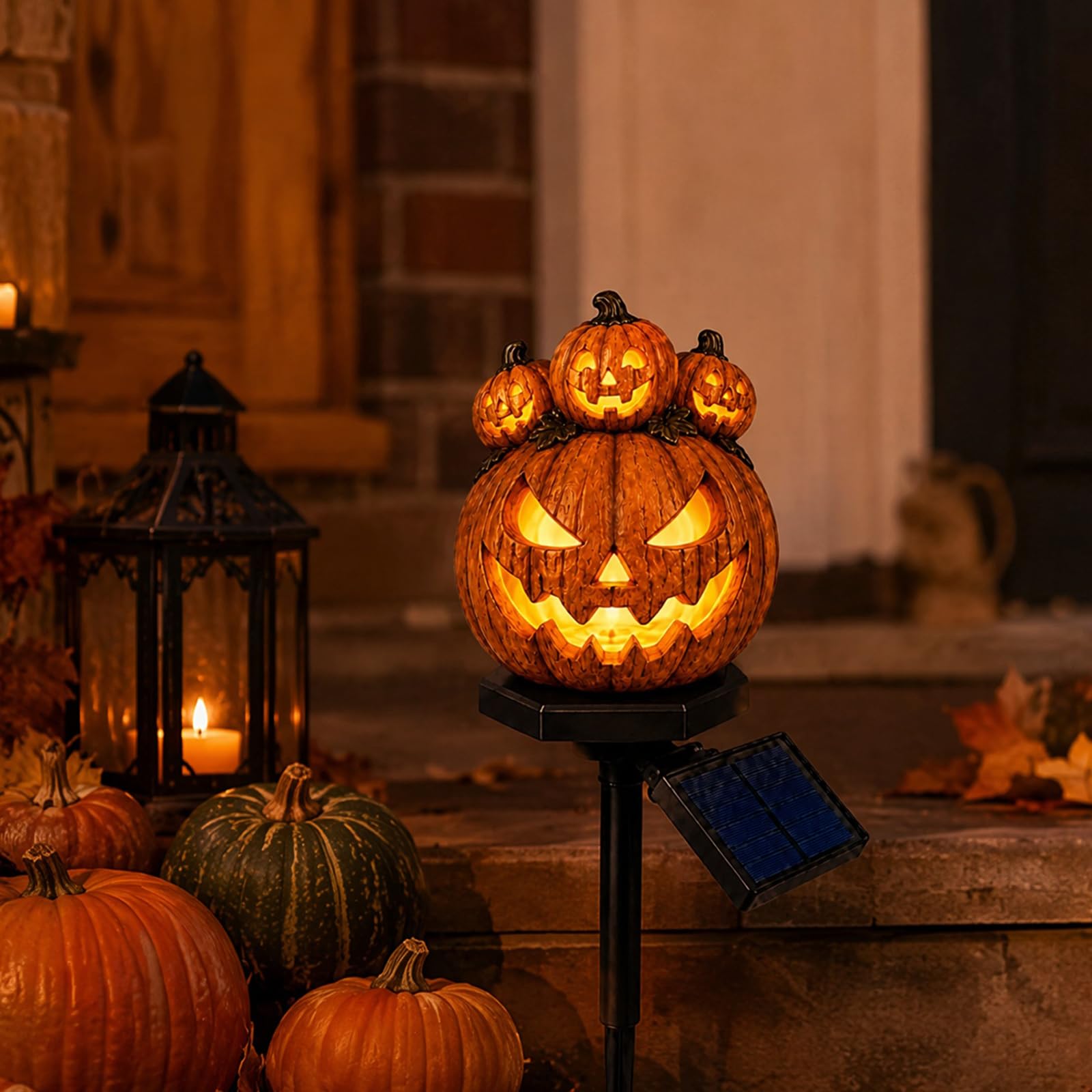Pumpkin Lantern A Solar Halloween Pumpkin Garden Stake Light, Halloween Resin Pumpkin Decor