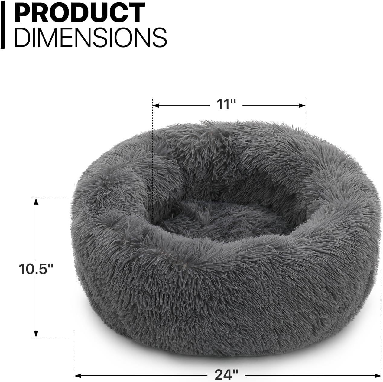 MoNiBloom 24"x24"x10.5" Dog Beds for Small Size Dogs Machine-Washable Long Plush Pet Beds Warming Cozy Soft Bed for Dogs and Cat, Dark Grey