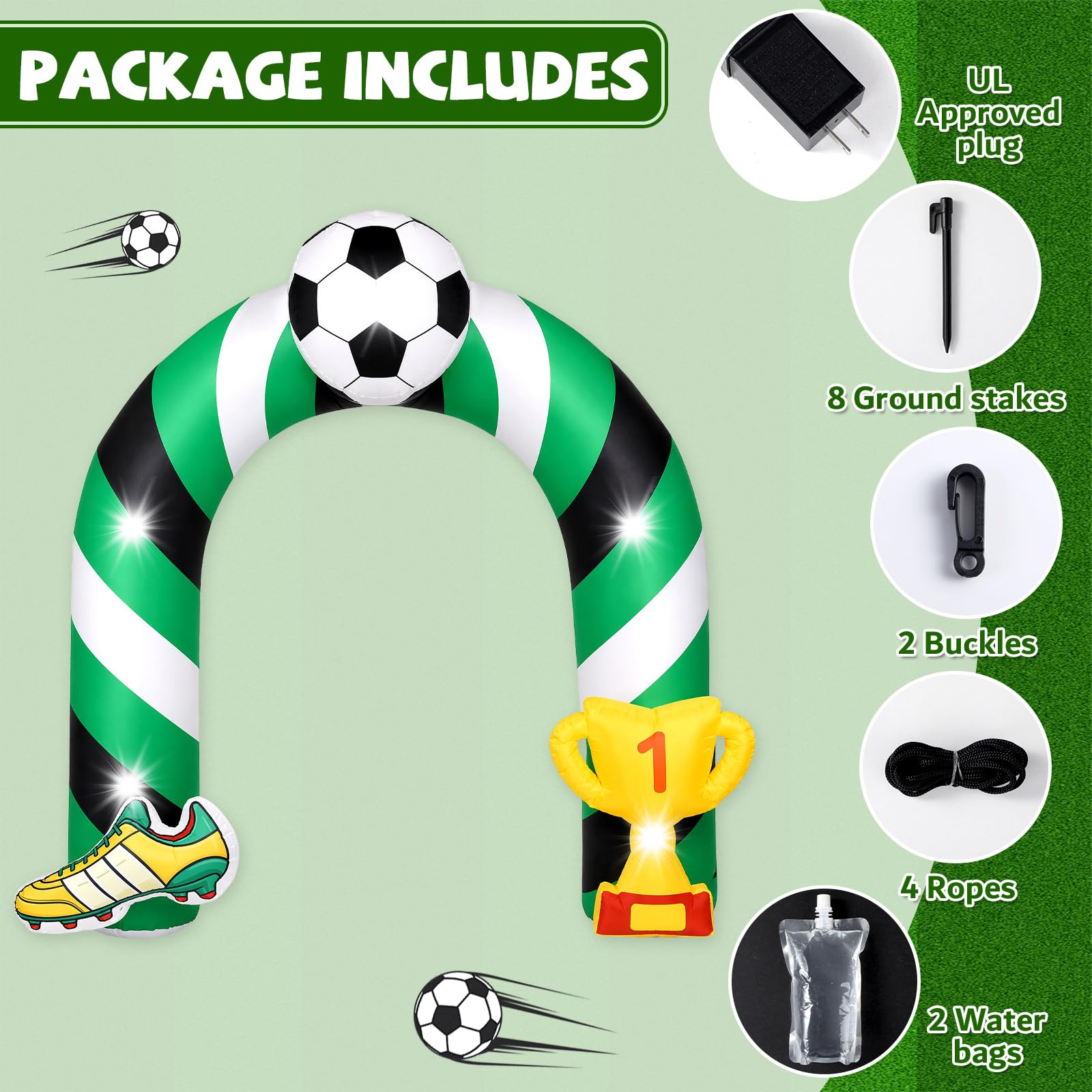 Arco gonfiabile gigante di calcio 2026, decorazione con luci a LED, decorazione gonfiabile per feste sportive, per tifosi, club, squadre, allenatori, stadio, concorrenza, giorno del gioco, sfondo
