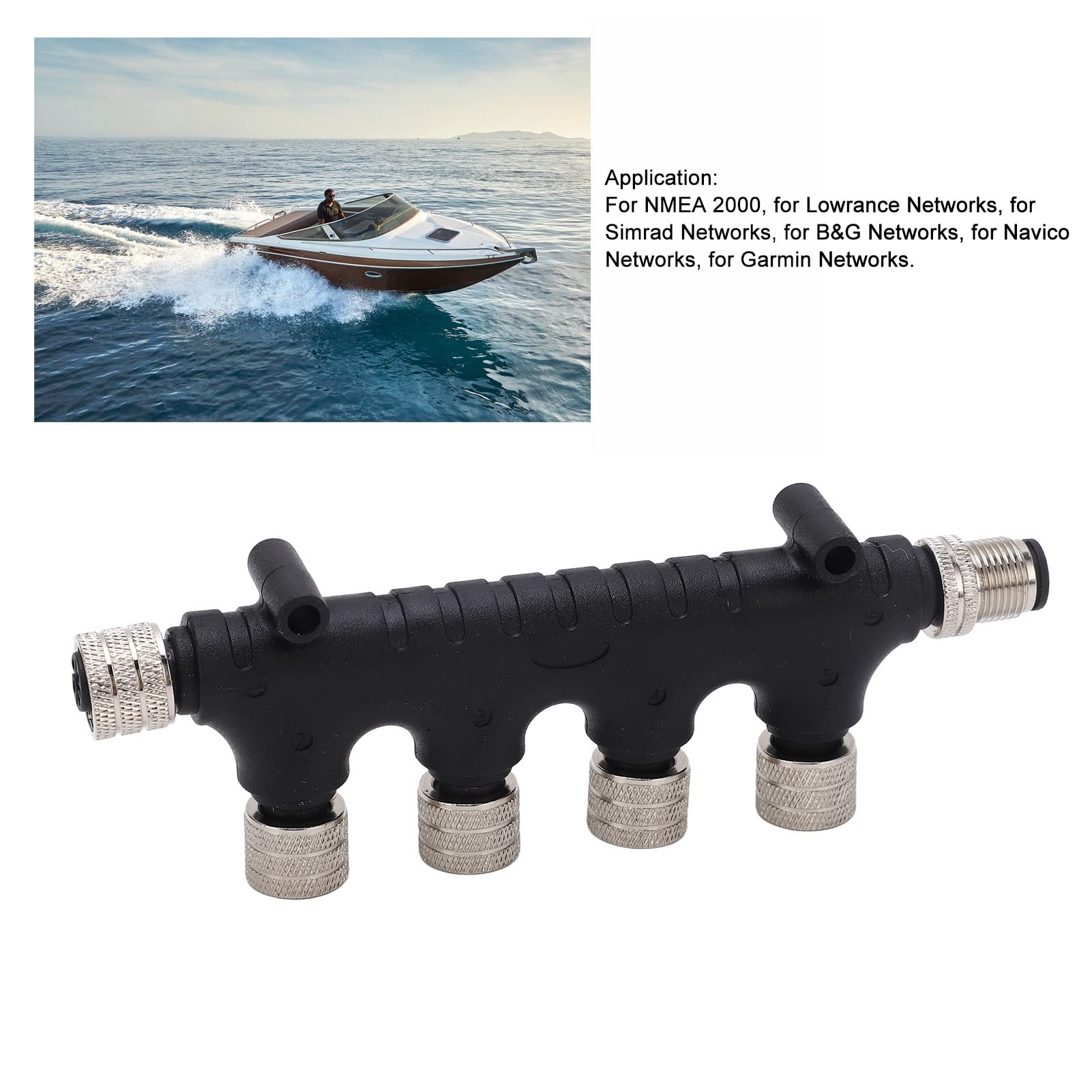 Backbone Cable Tees Terminators, 5 Pin, Backbone Cable Tees Terminators, 4 Port Tee Connector, 2000 T IP67 Waterproof, for NMEA 2000 4 Port Connector Marine Networks