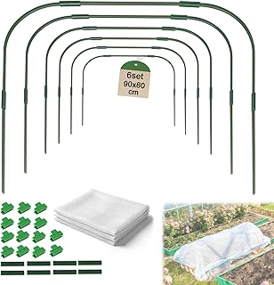EXLECO 6Pcs Folientunnel Pflanzenschutz Set 80 * 90cm Gewächshaus mit Insektenschutznetz Halteclips, Metall Pflanztunnel Bögen für Hochbeet Abdeckung Frühbeet Tunnel für Garten Foliengewächshaus